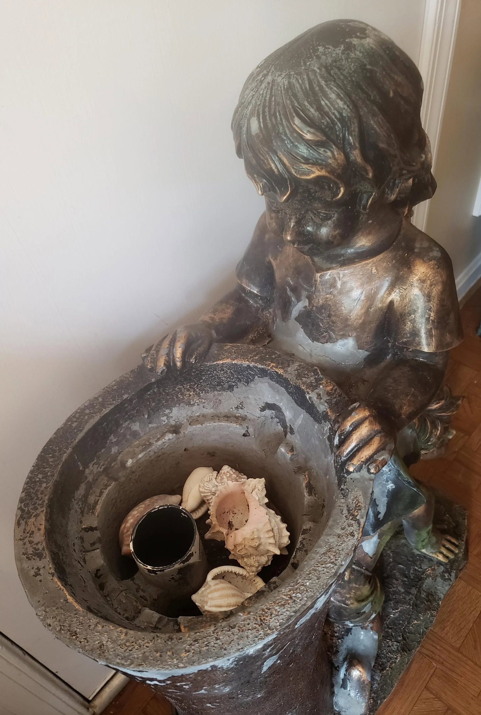 Bronze Finish Boy & Girl Water Fountain Statue - 7