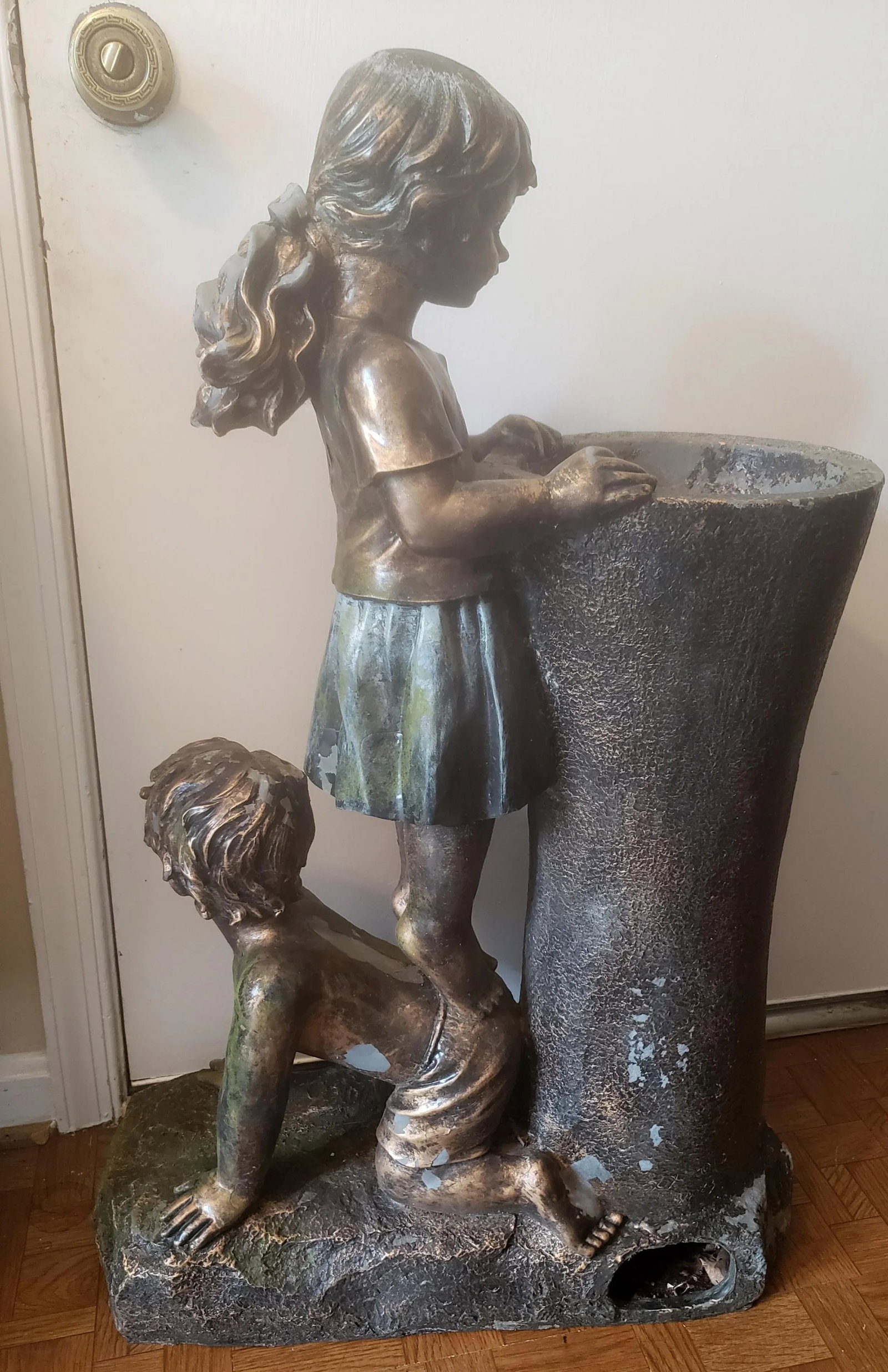 Bronze Finish Boy & Girl Water Fountain Statue - 8