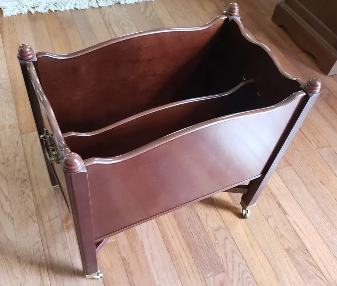 Vintage Mahogany Chippendale Style Magazine Rack on Wheels - 3