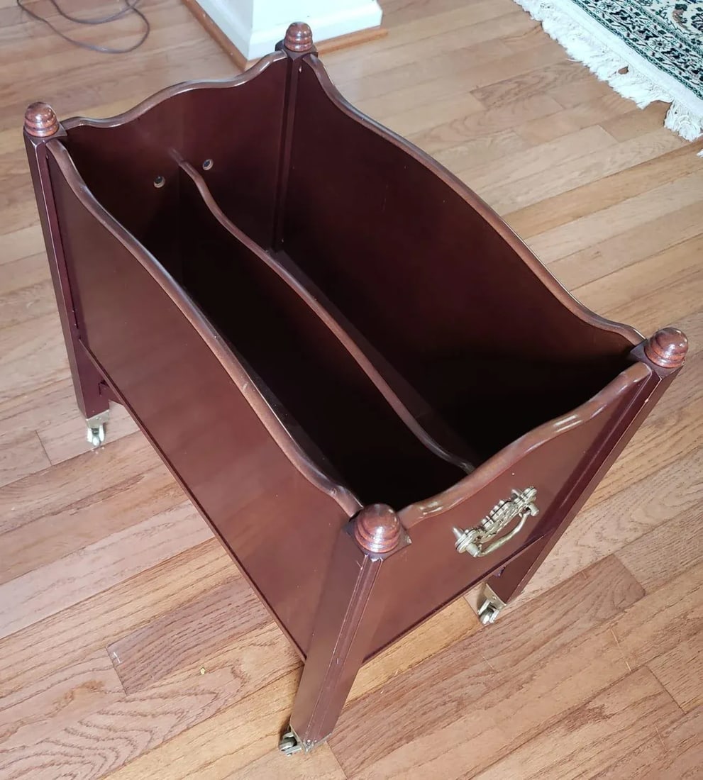 Vintage Mahogany Chippendale Style Magazine Rack on Wheels - 4