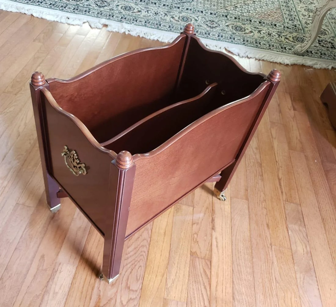 Vintage Mahogany Chippendale Style Magazine Rack on Wheels - 8