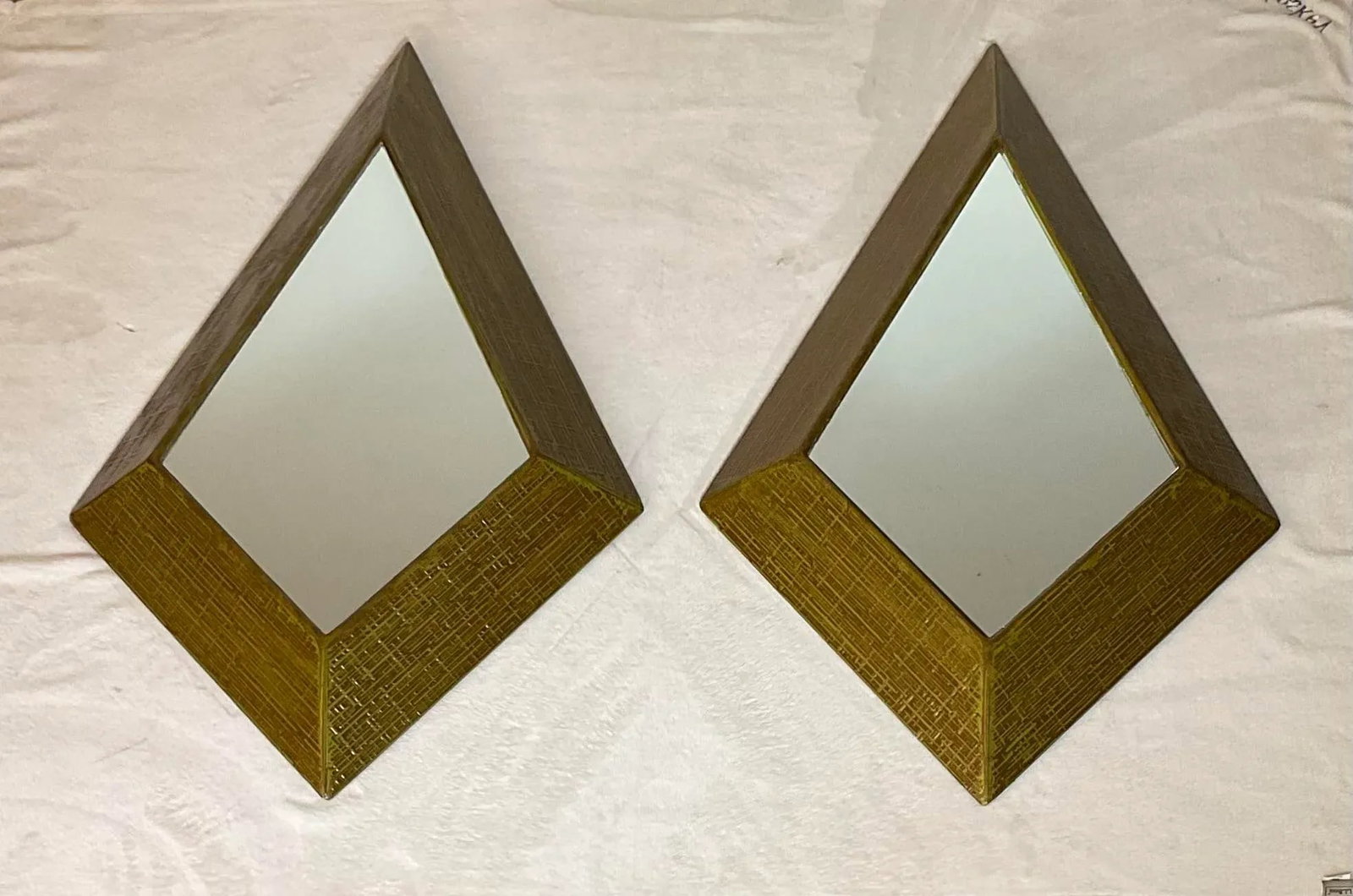 Early 1950s Mid-Century Modern Large Wood Diamond Wall Mirrors- a Pair - 11