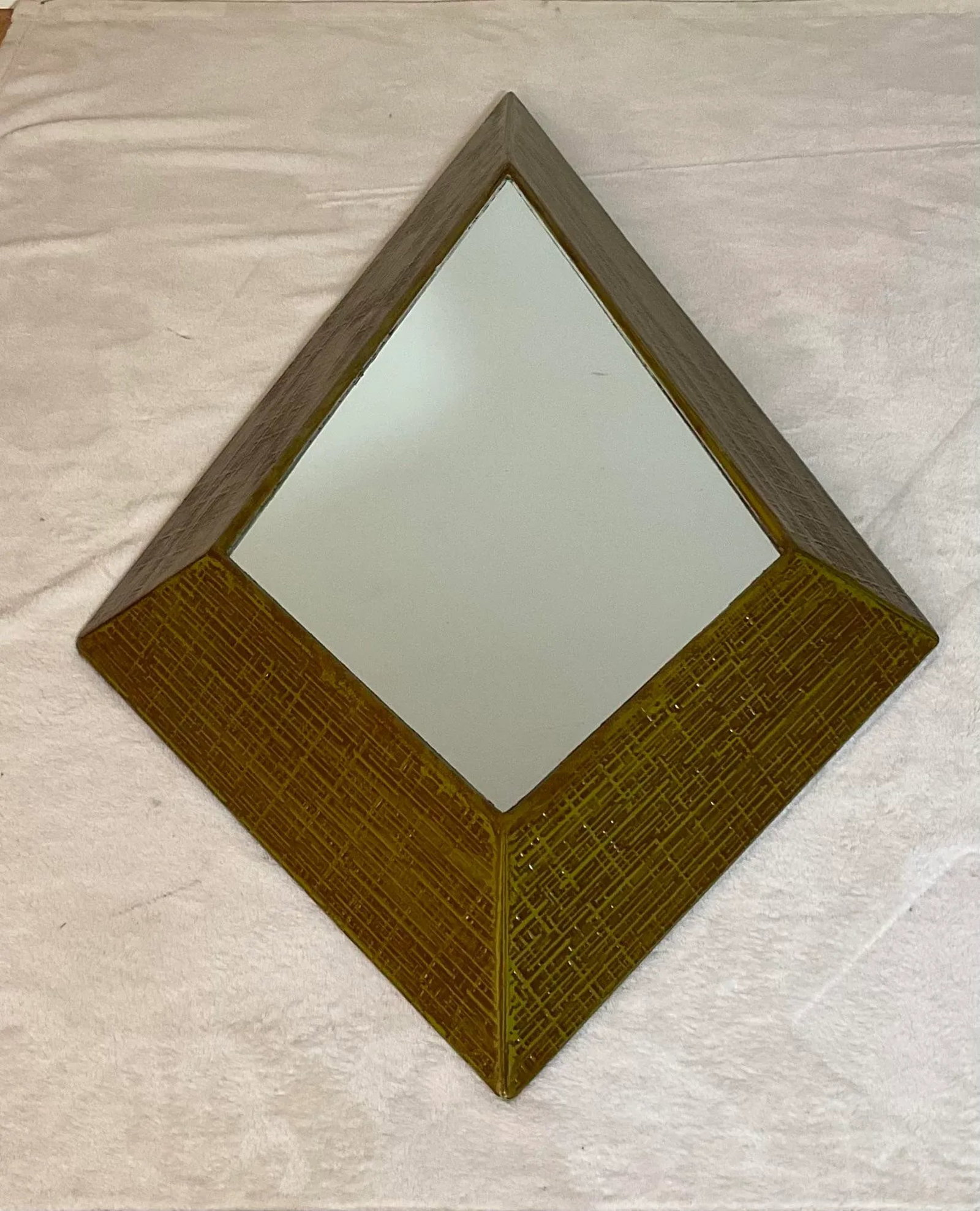 Early 1950s Mid-Century Modern Large Wood Diamond Wall Mirrors- a Pair - 2