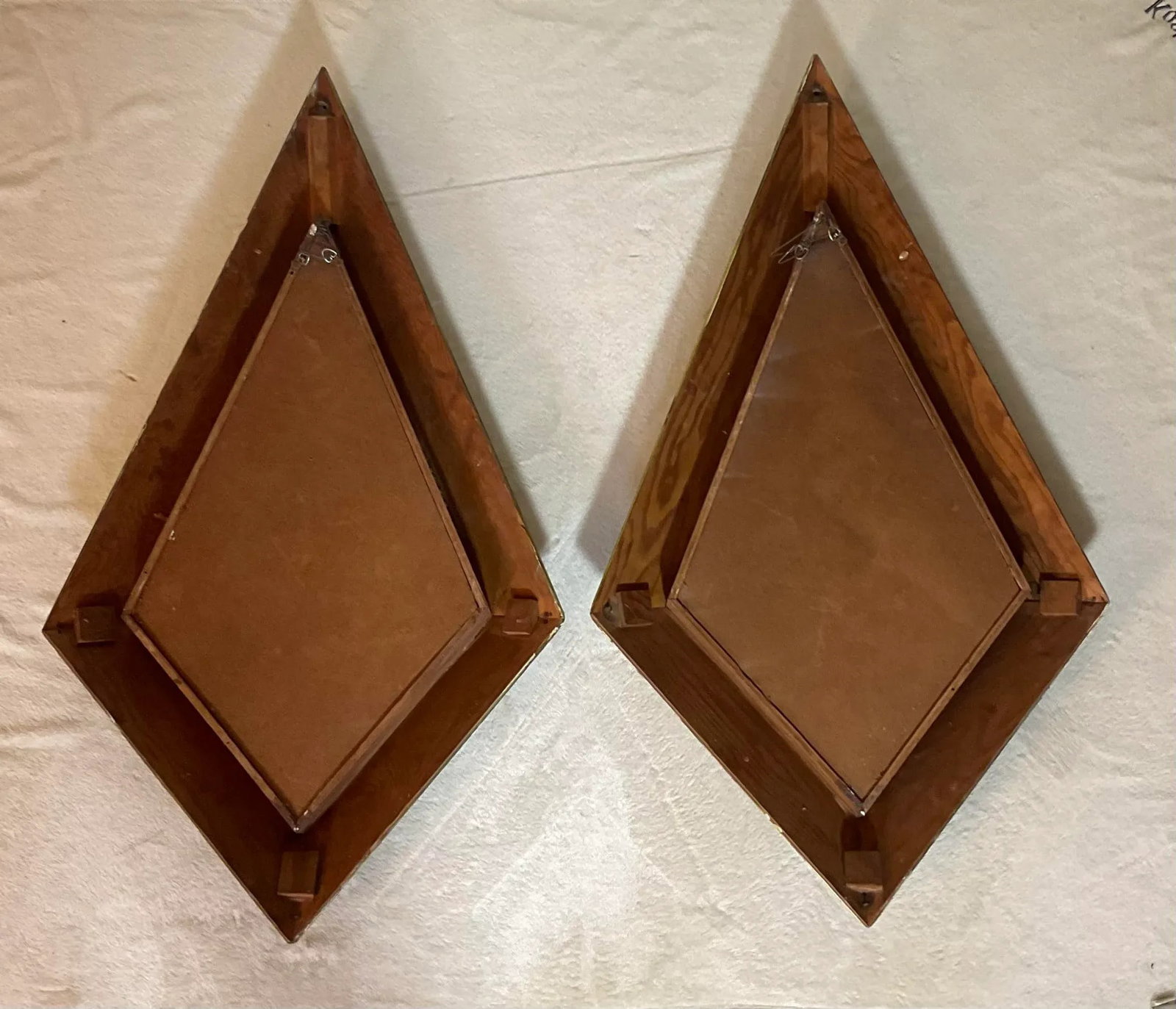 Early 1950s Mid-Century Modern Large Wood Diamond Wall Mirrors- a Pair - 4