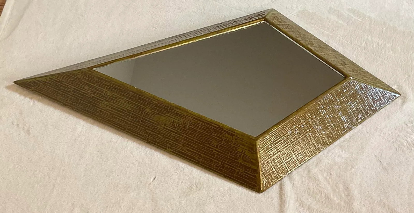Early 1950s Mid-Century Modern Large Wood Diamond Wall Mirrors- a Pair - 5