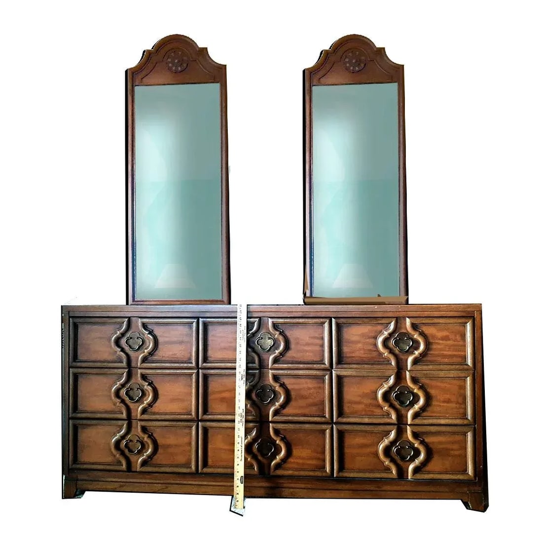German Baroque Revival Tilting Resin Walnut Framed Dresser Mirrors - a Pair - 3