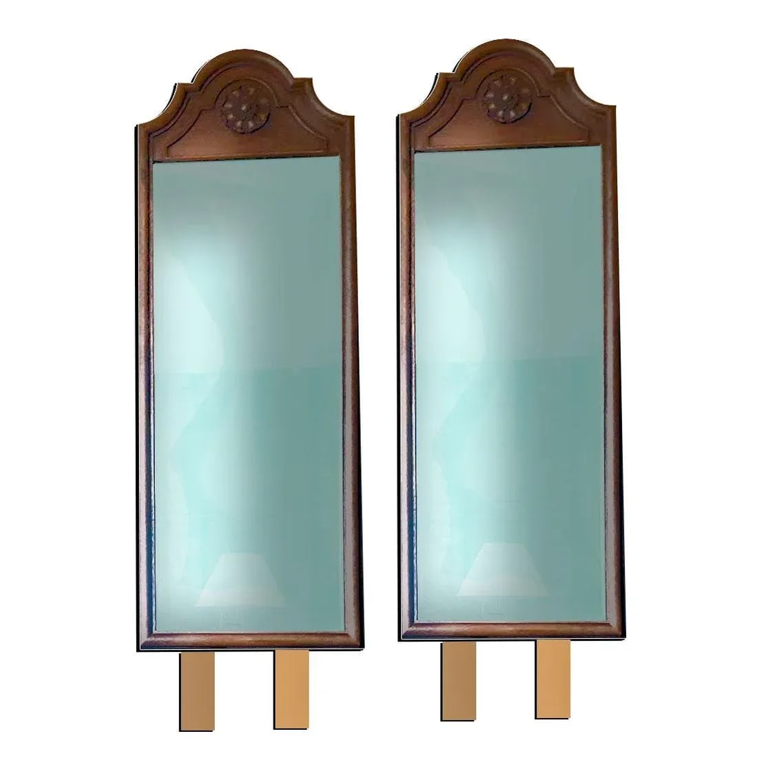 German Baroque Revival Tilting Resin Walnut Framed Dresser Mirrors - a Pair - 8