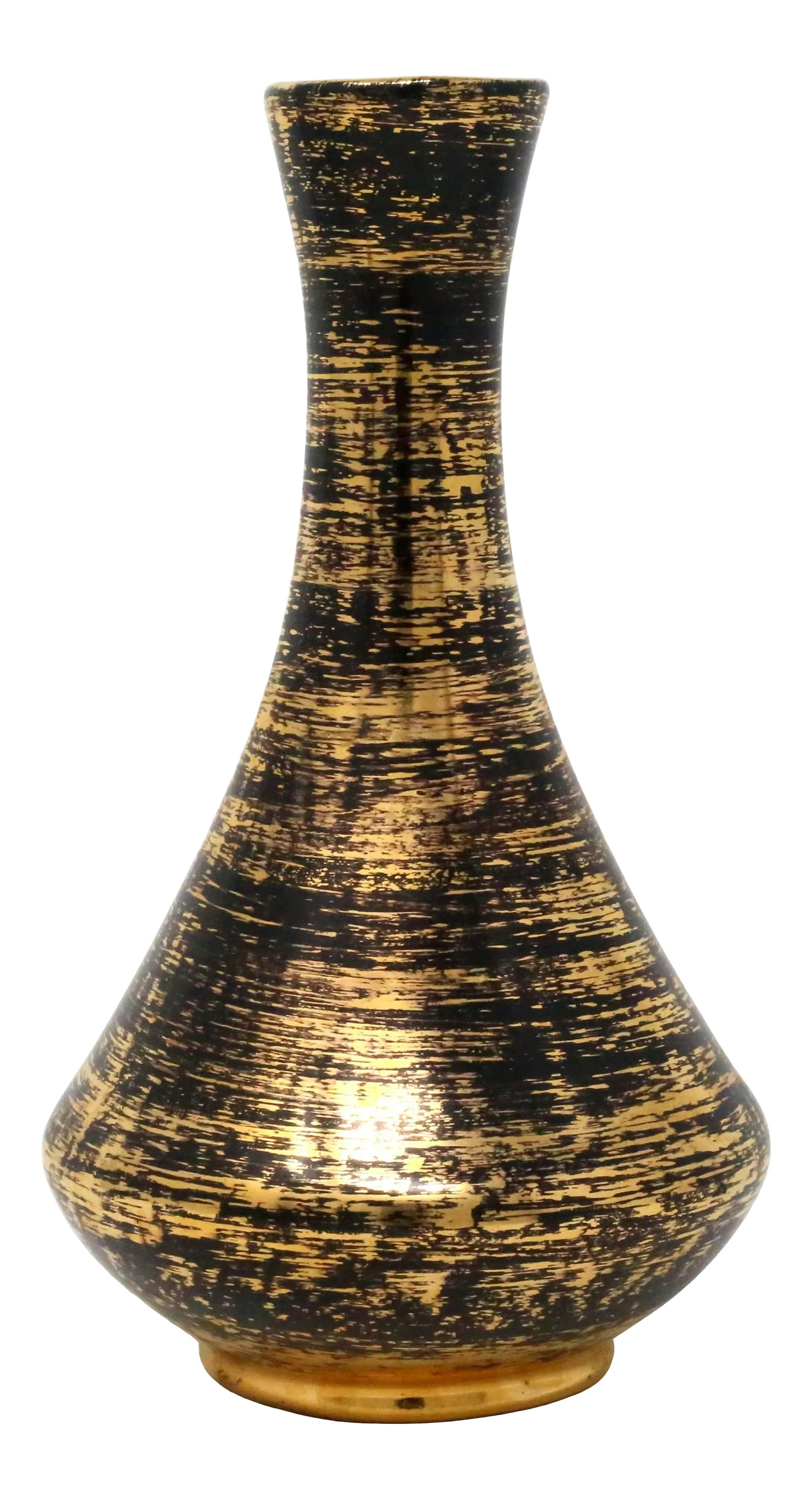 Vintage Stangl Pottery "Black Gold" Hand-Painted Vase: A vintage, ceramic vase in the hand-painted "Black Gold" pattern, made by Stangl Pottery. Good condition; no chips or cracks. Condition: Alterations: Original Condition Unaltered Imperfections: Some I