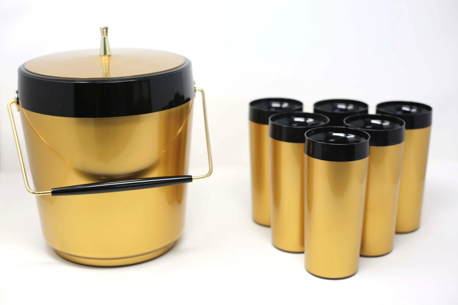 Vintage Gold and Black Insulated Ice Bucket and Beverage Cups - Set of 7 - 2