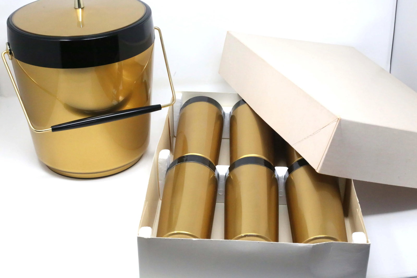 Vintage Gold and Black Insulated Ice Bucket and Beverage Cups - Set of 7 - 5