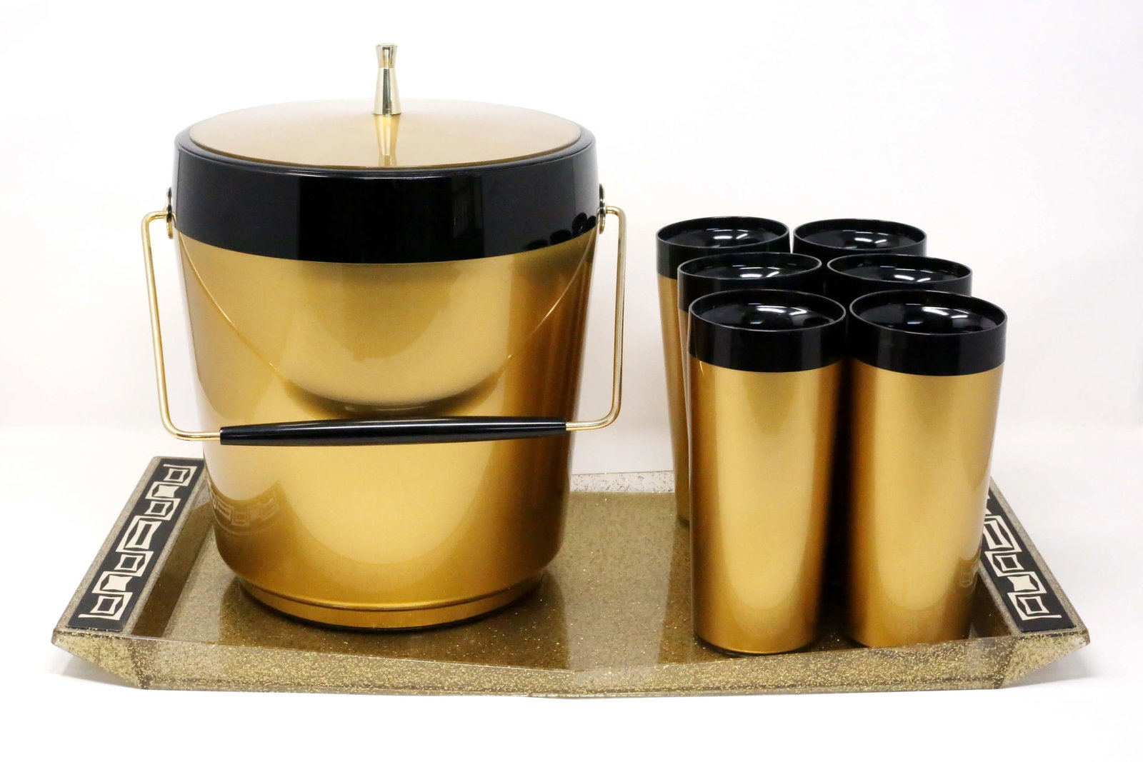 Vintage Gold and Black Insulated Ice Bucket and Beverage Cups - Set of 7 - 7