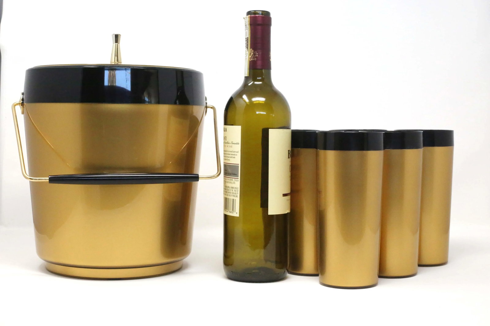 Vintage Gold and Black Insulated Ice Bucket and Beverage Cups - Set of 7 - 8