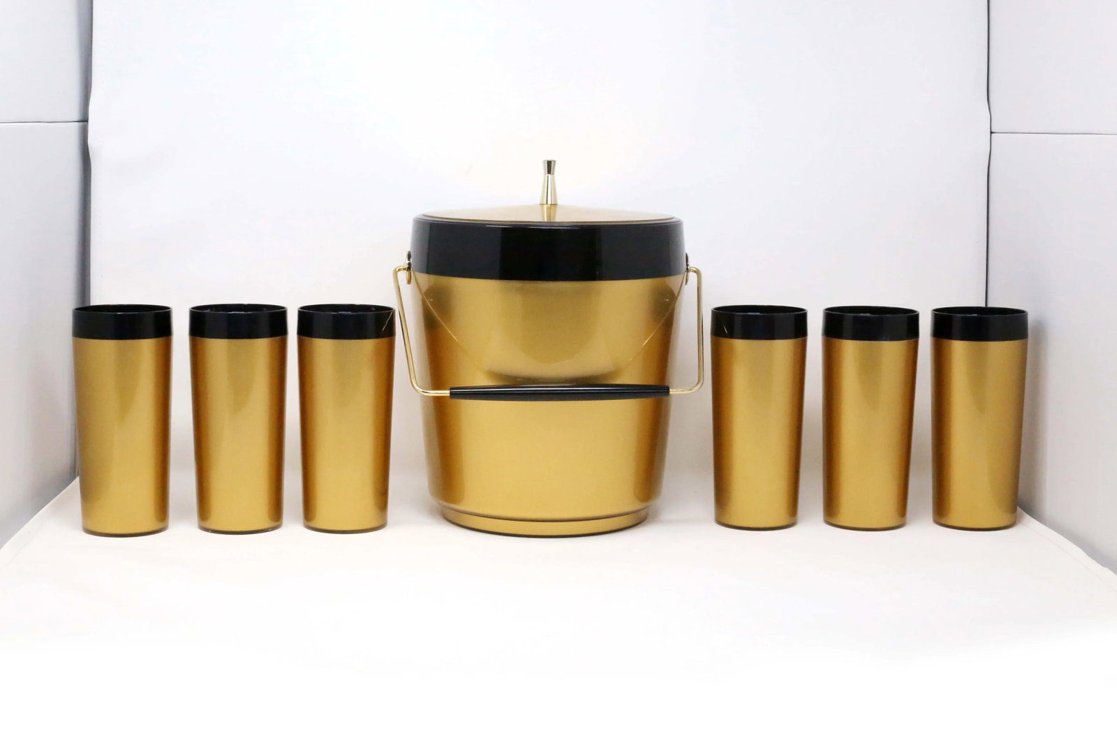 Vintage Gold and Black Insulated Ice Bucket and Beverage Cups - Set of 7 - 9