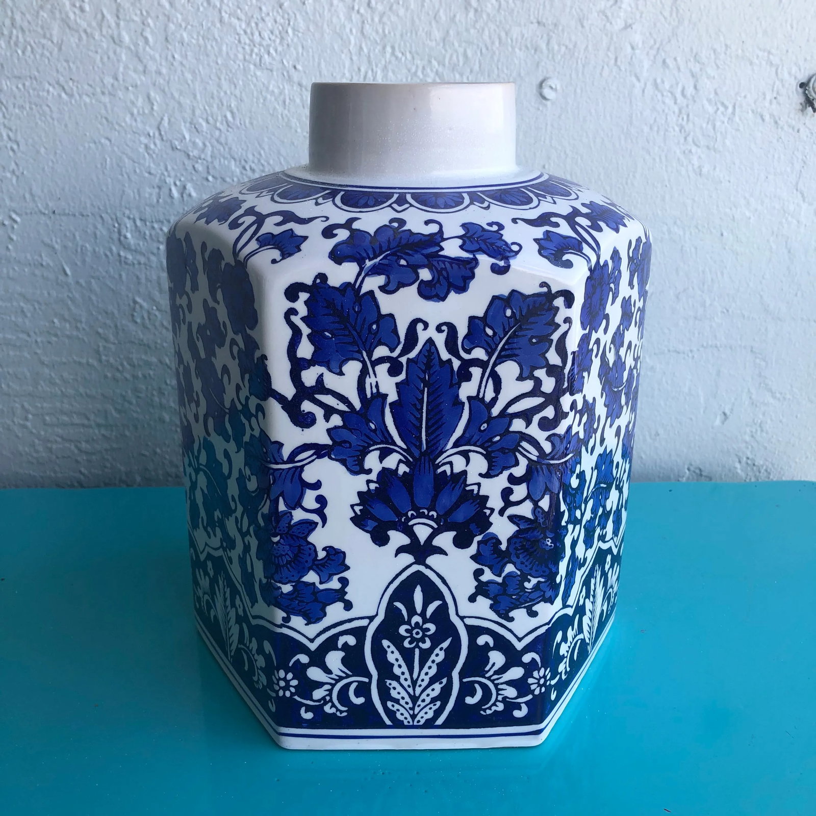 1980s Blue & White 6-Sided Ginger Jar - 5
