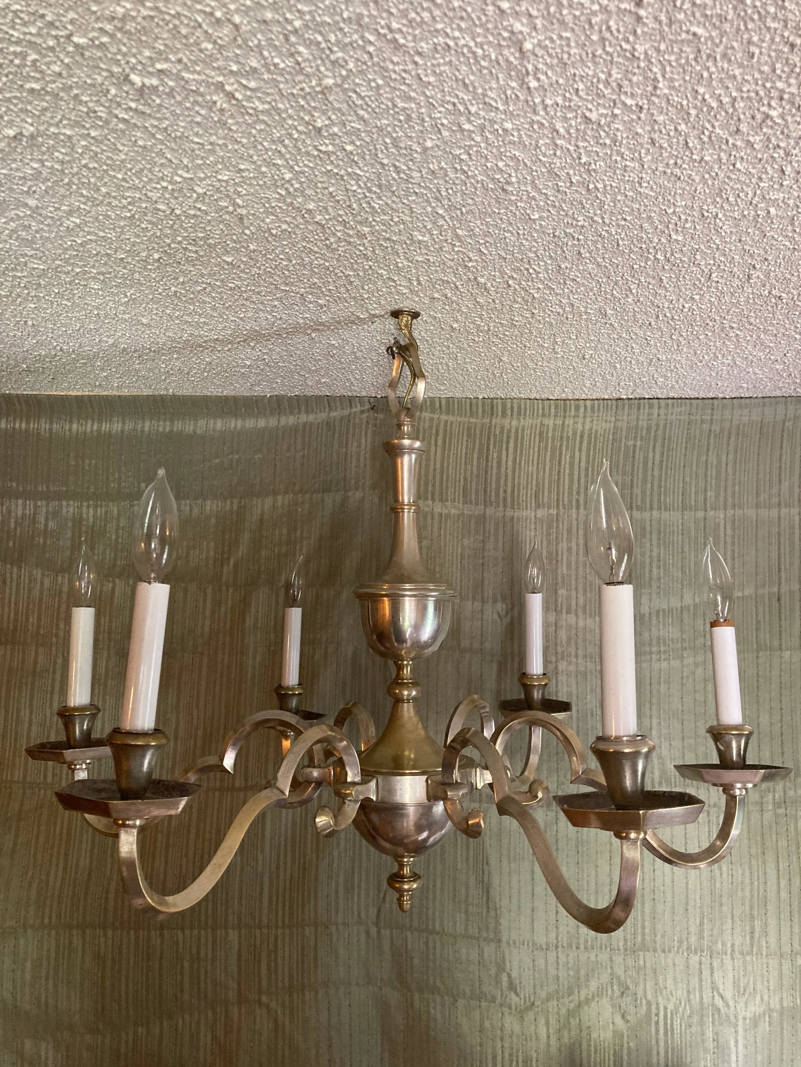 Early 20th Century Colonial Revival Silver Plated Six Arm Chandelier - 5