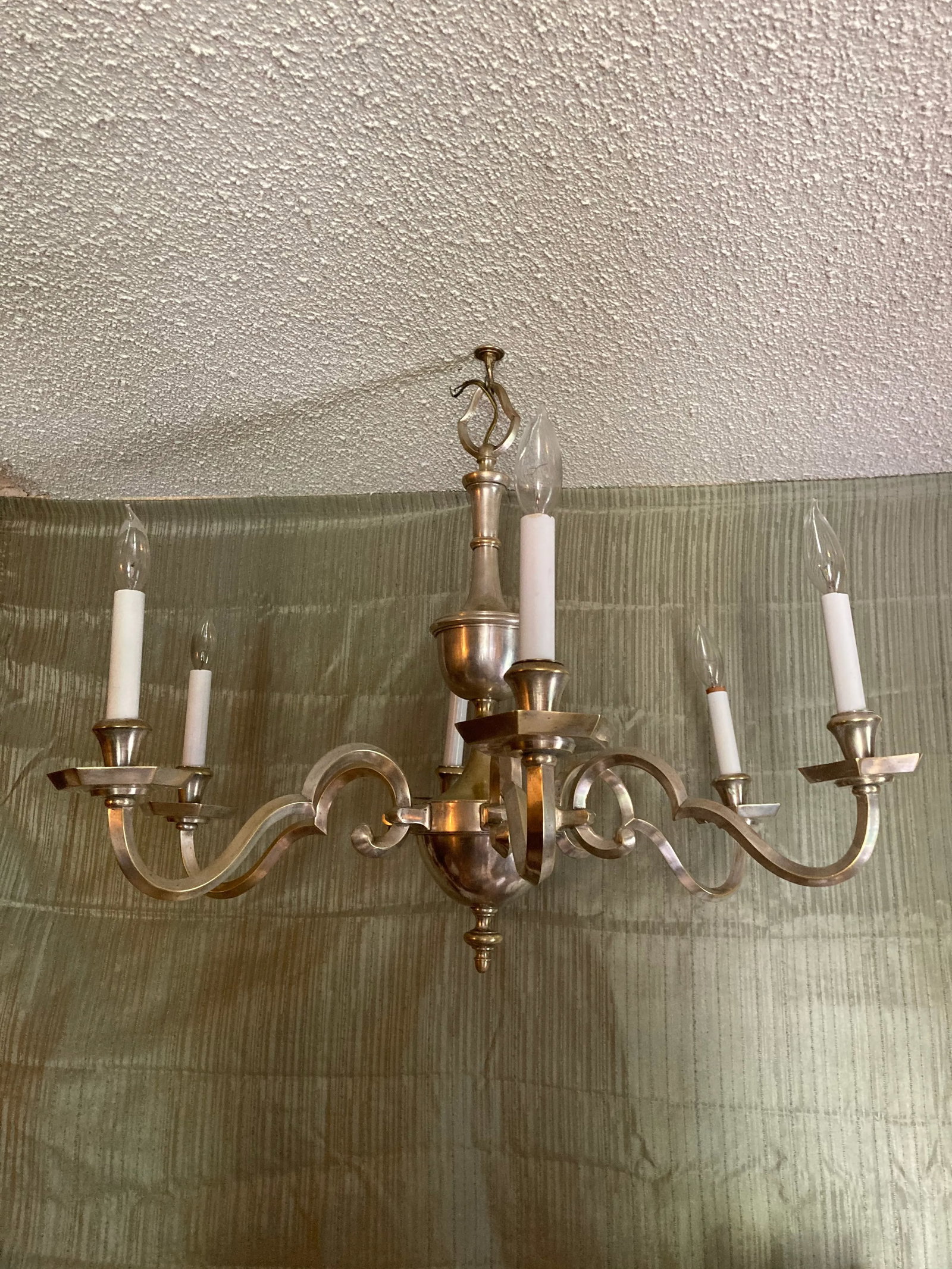Early 20th Century Colonial Revival Silver Plated Six Arm Chandelier - 6