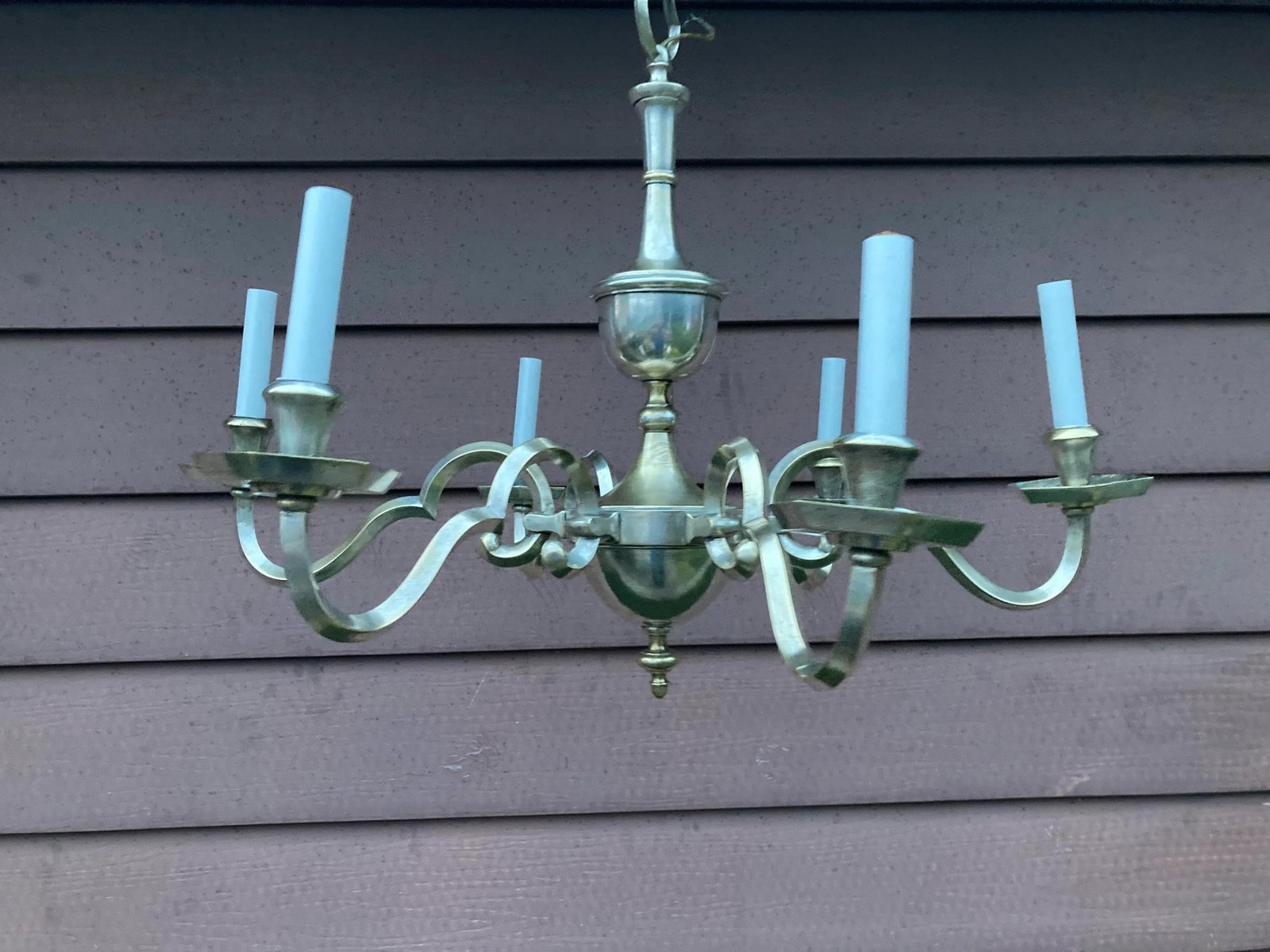 Early 20th Century Colonial Revival Silver Plated Six Arm Chandelier - 7