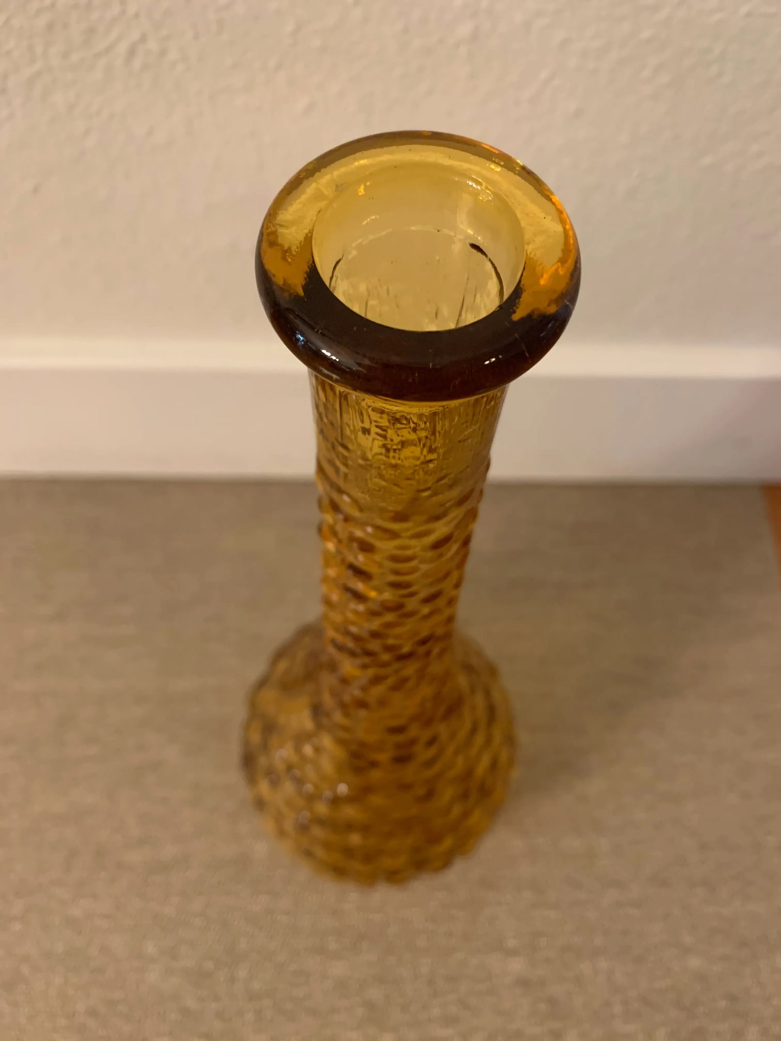 Mid-Century Modern Amber Bubble Glass Tall Vase - 4