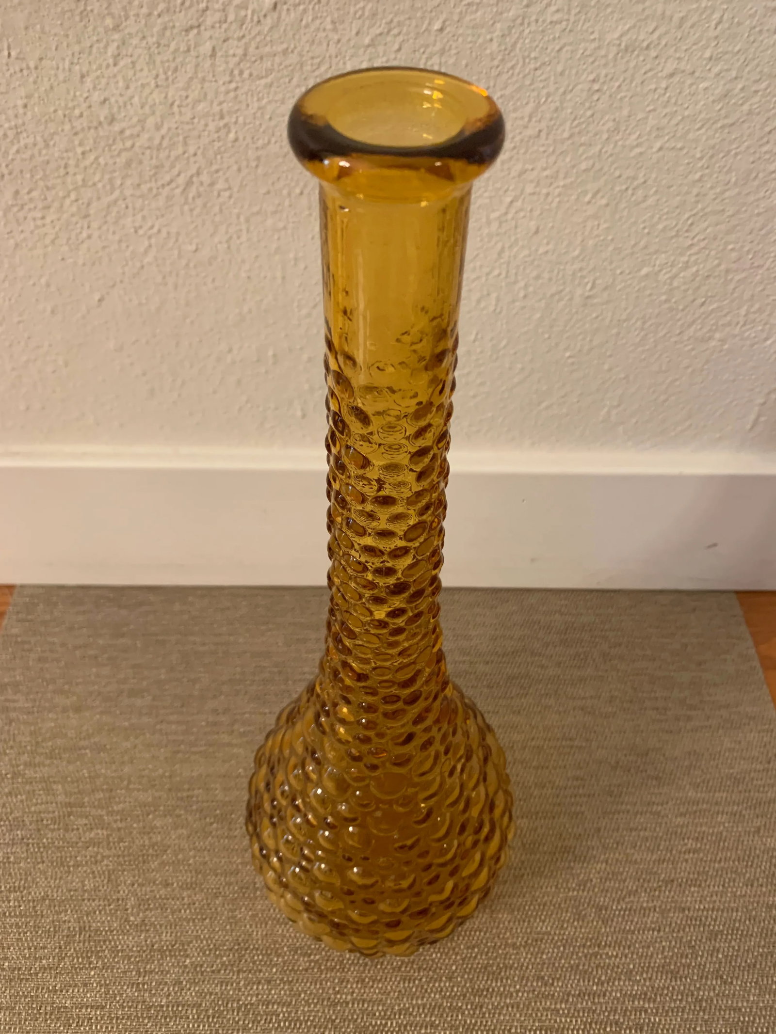 Mid-Century Modern Amber Bubble Glass Tall Vase - 5