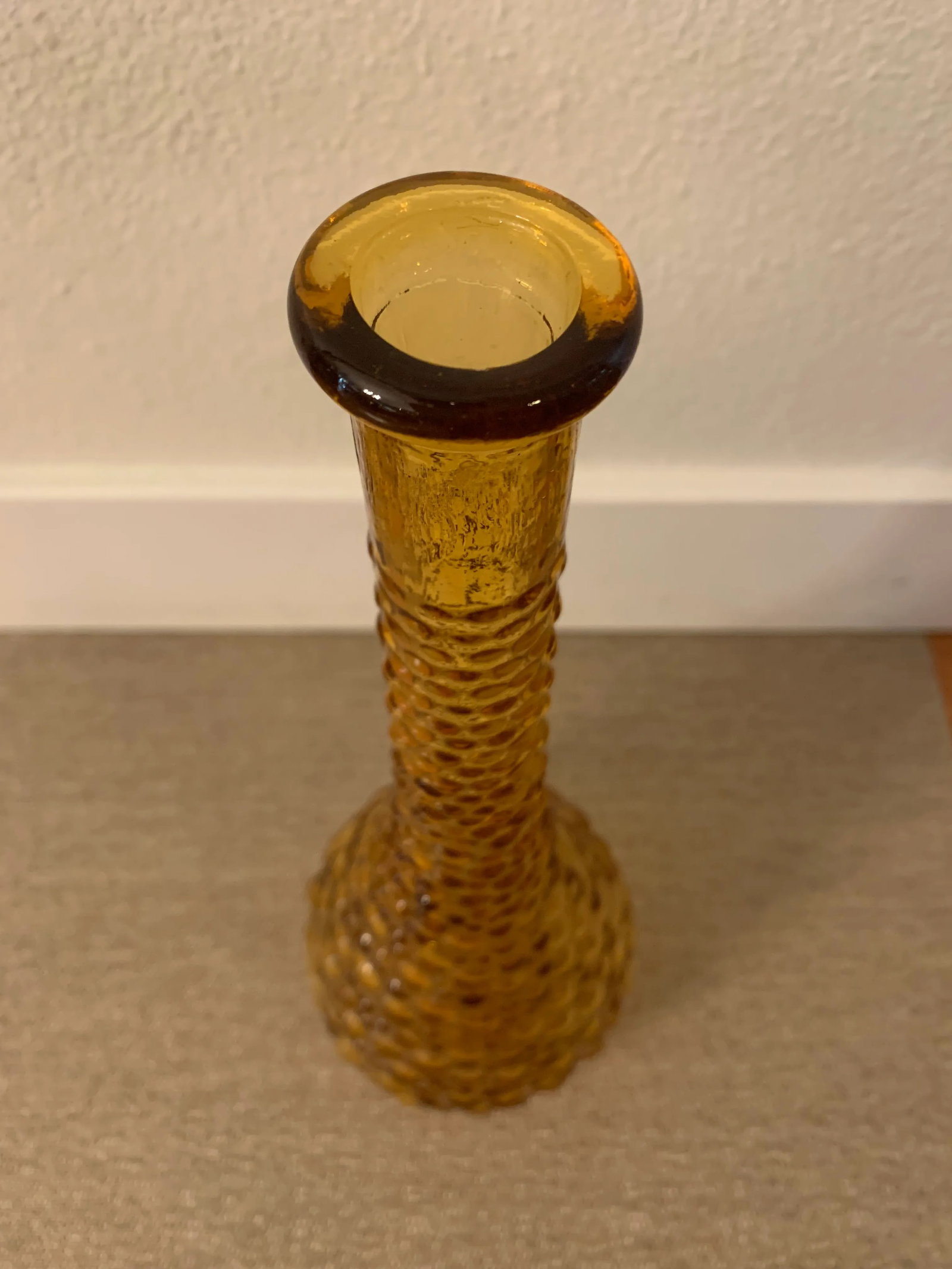 Mid-Century Modern Amber Bubble Glass Tall Vase - 6
