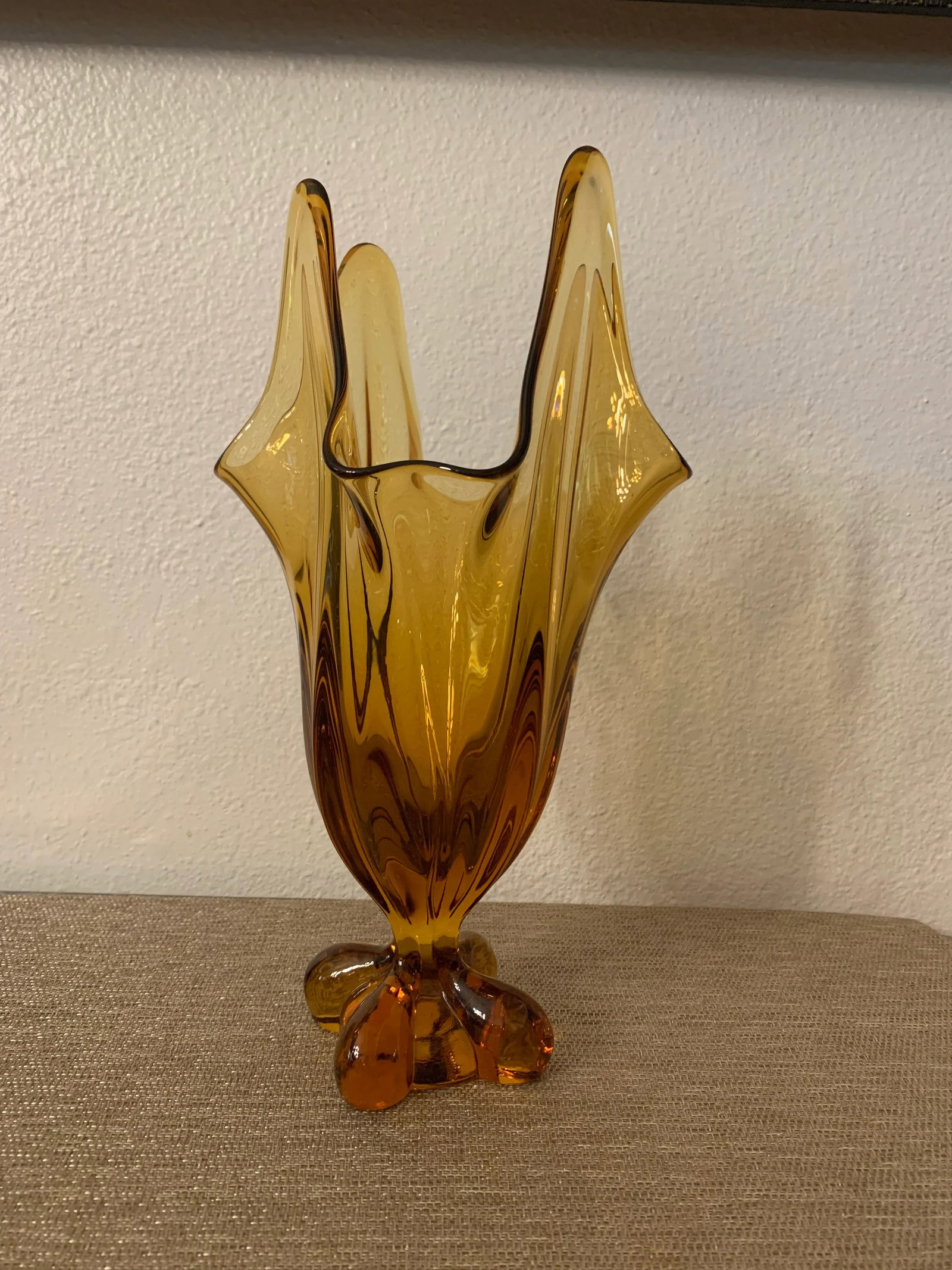 Mid-Century Modern Fenton Large Amber Glass Footed Swung Vase - 10