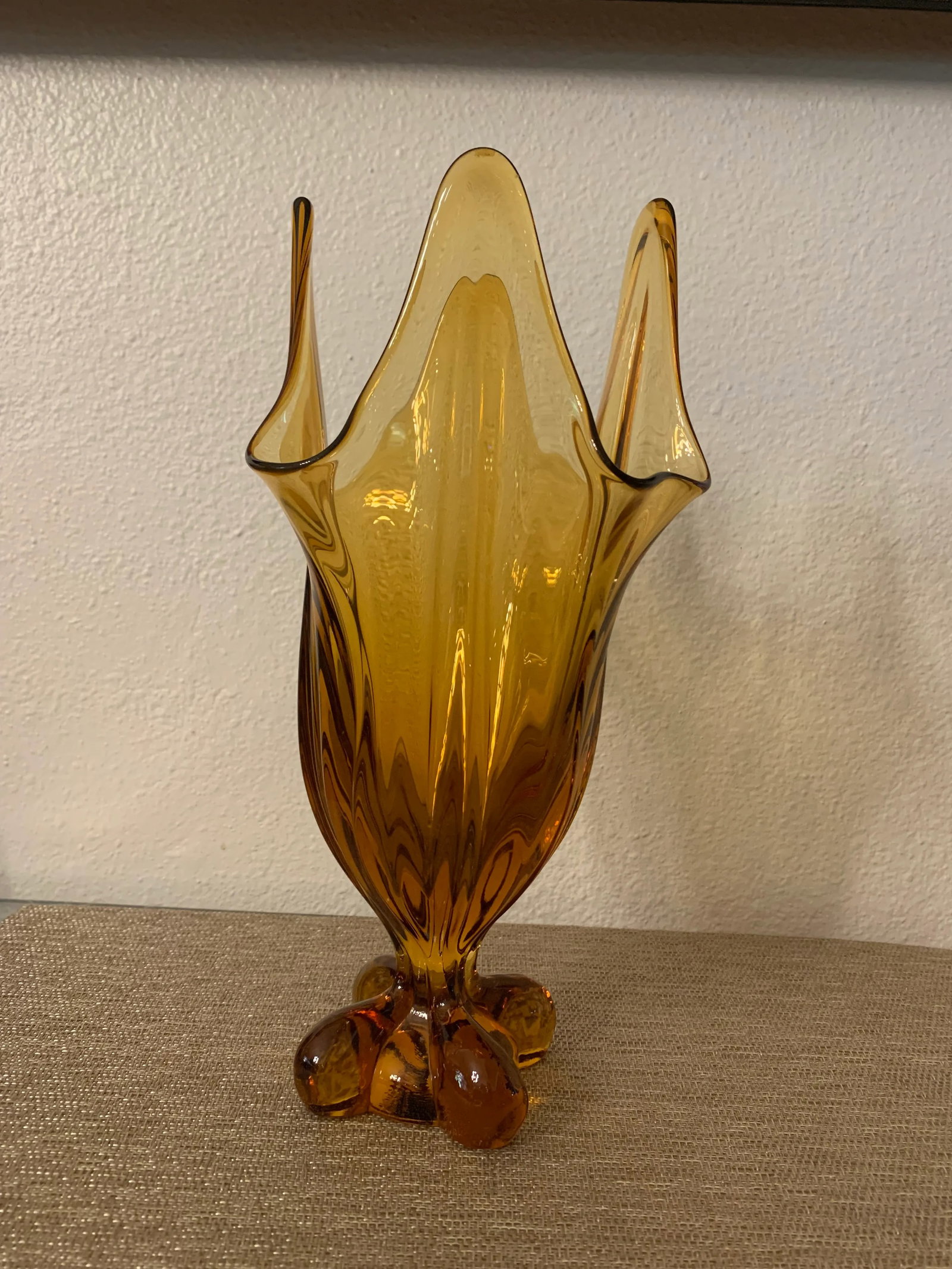 Mid-Century Modern Fenton Large Amber Glass Footed Swung Vase - 2