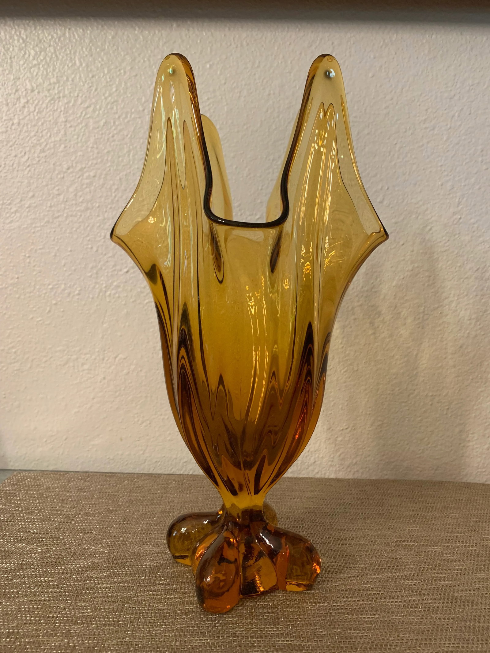 Mid-Century Modern Fenton Large Amber Glass Footed Swung Vase - 3