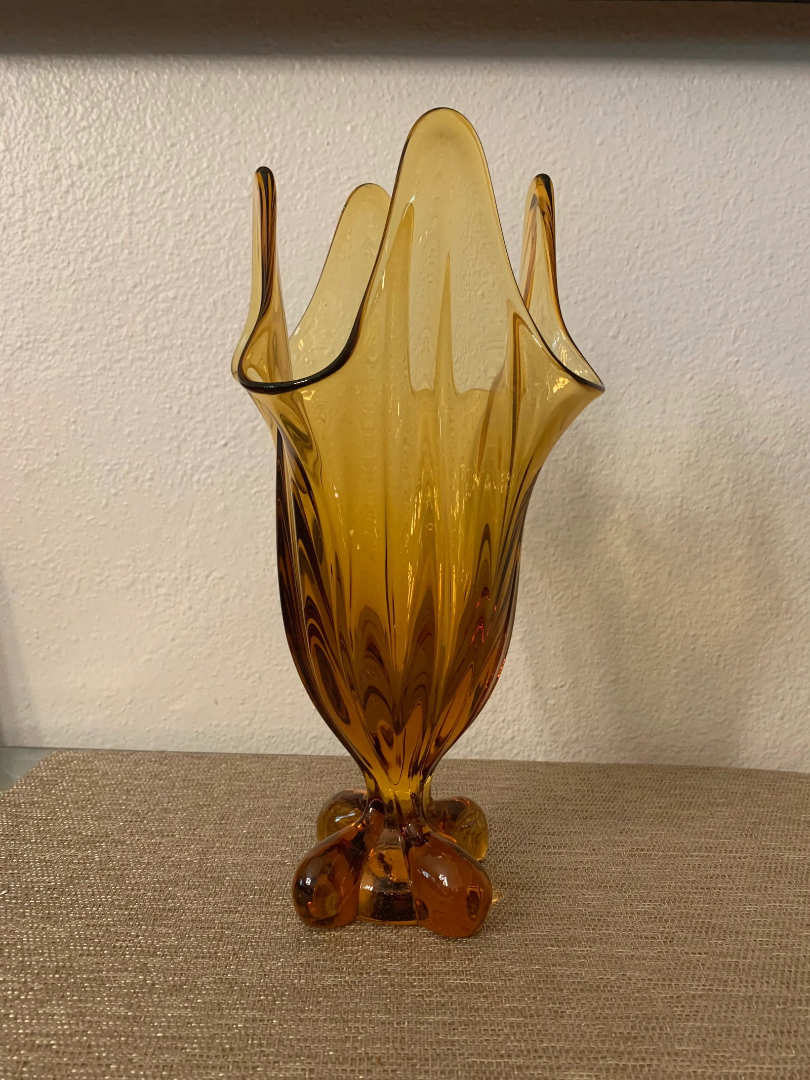 Mid-Century Modern Fenton Large Amber Glass Footed Swung Vase - 4