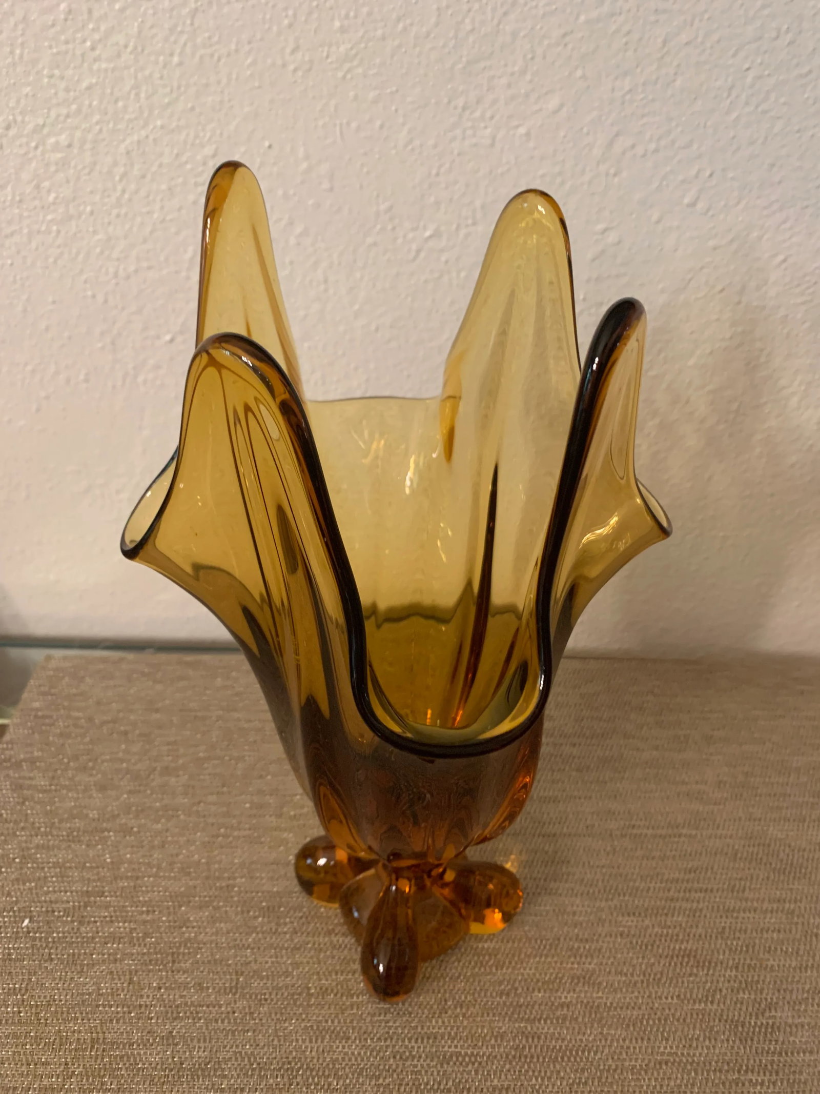 Mid-Century Modern Fenton Large Amber Glass Footed Swung Vase - 7