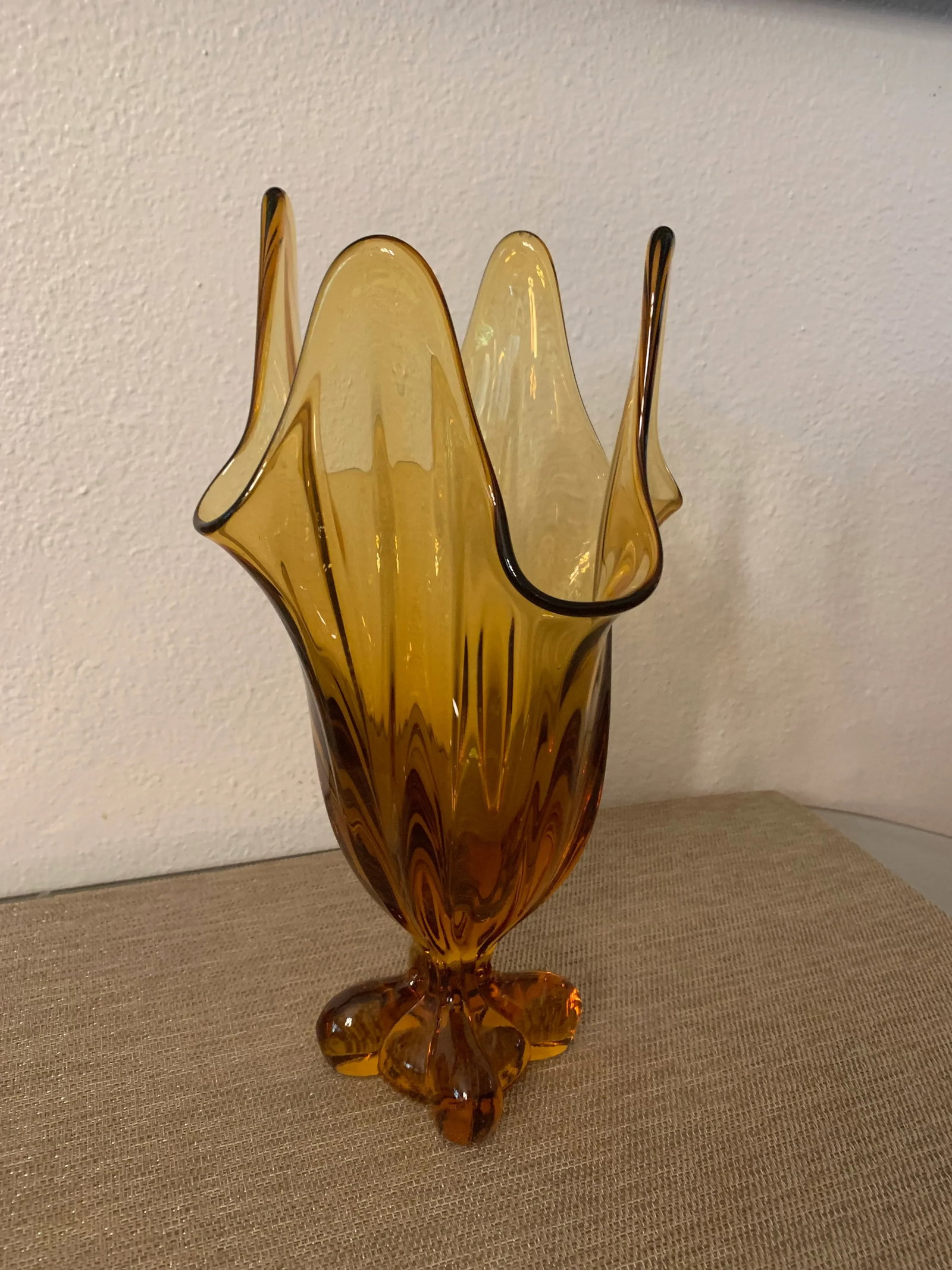 Mid-Century Modern Fenton Large Amber Glass Footed Swung Vase - 8