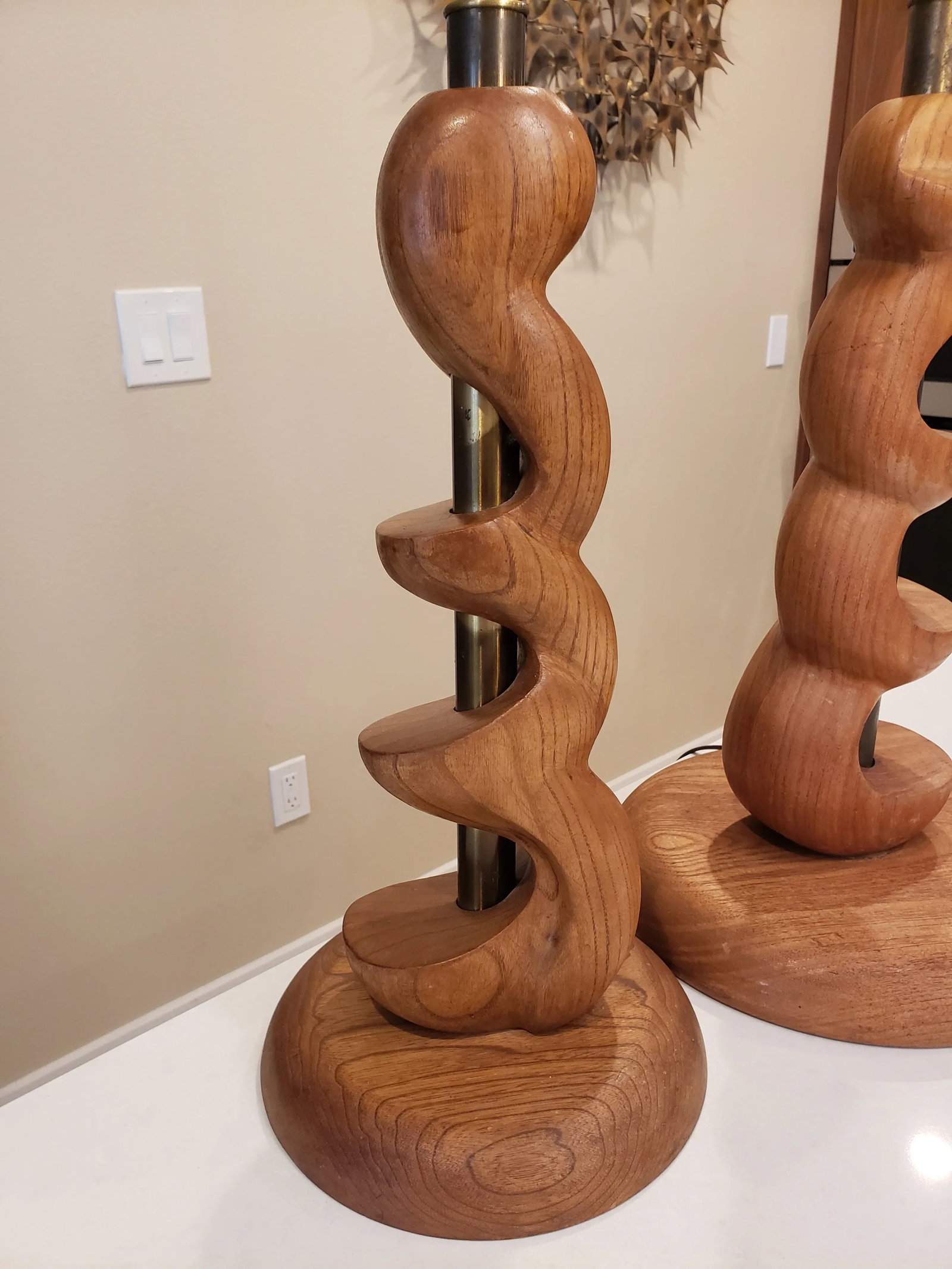 Mid-Century Organic Sculpture Form Wood Lamps - a Pair - 2