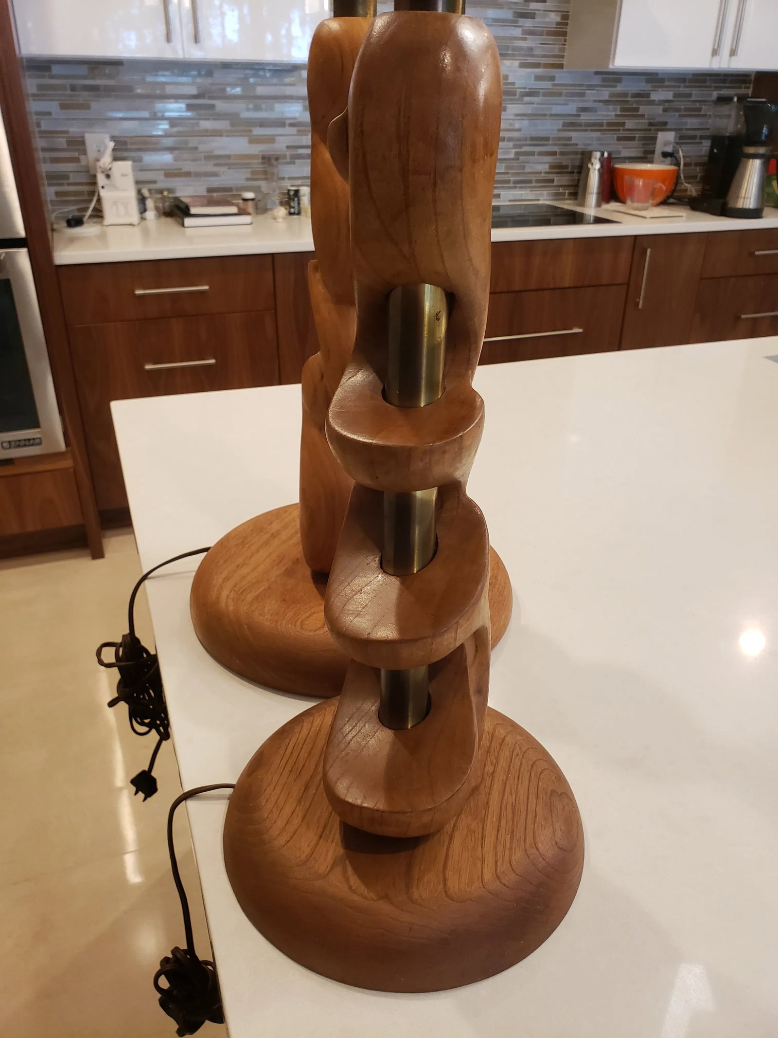 Mid-Century Organic Sculpture Form Wood Lamps - a Pair - 4