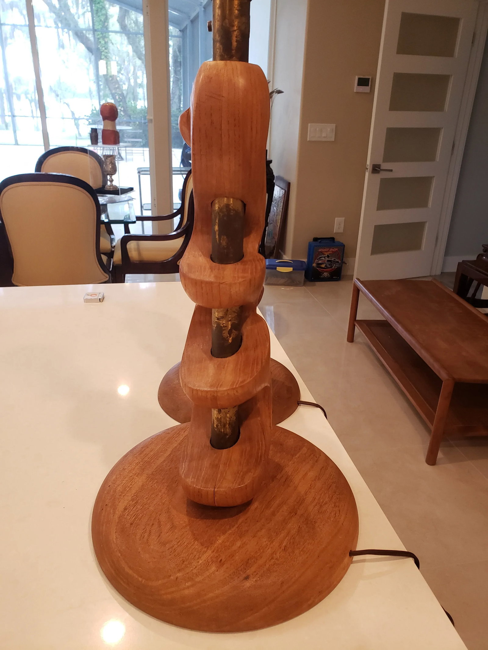 Mid-Century Organic Sculpture Form Wood Lamps - a Pair - 5
