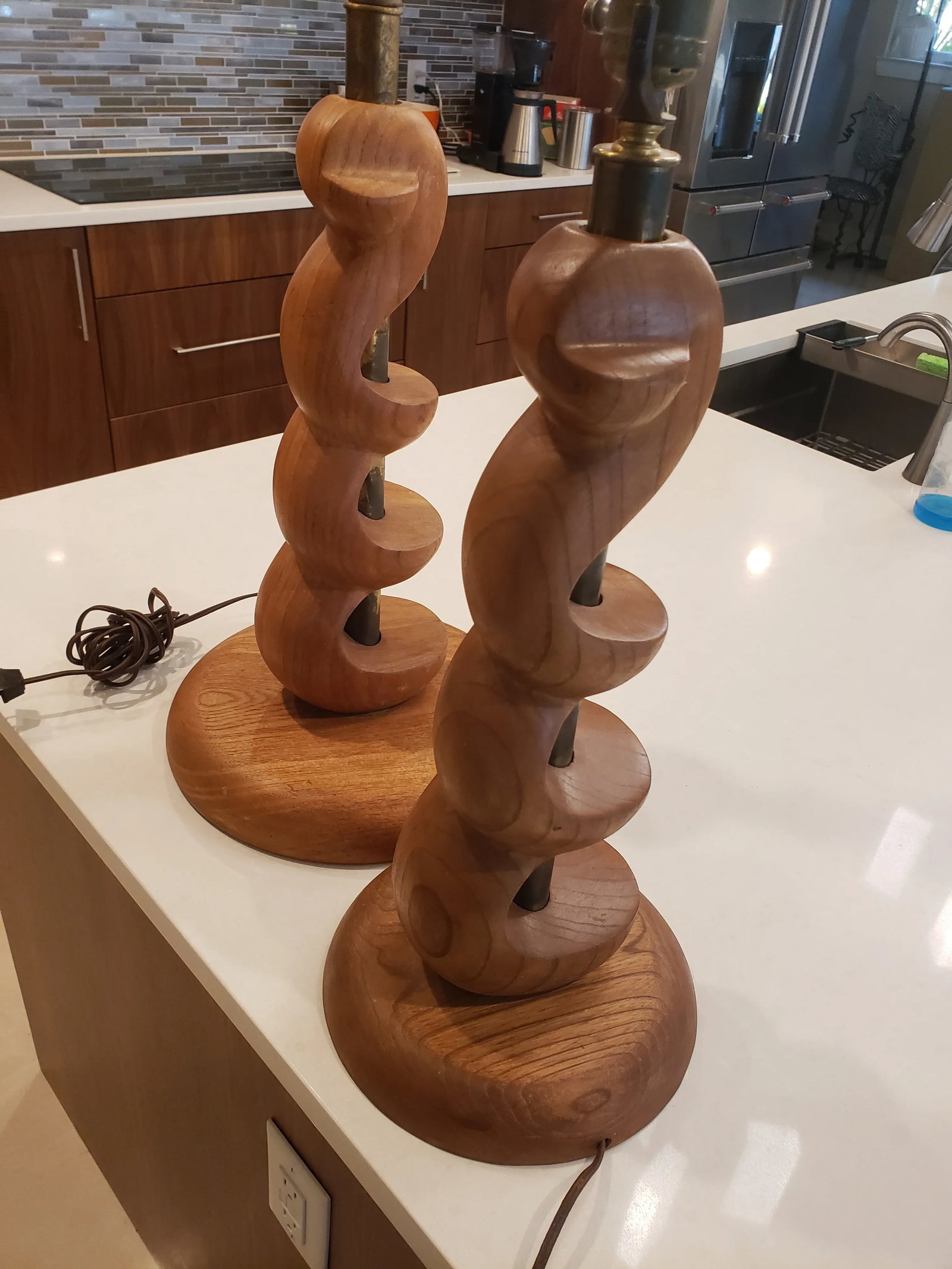 Mid-Century Organic Sculpture Form Wood Lamps - a Pair - 7