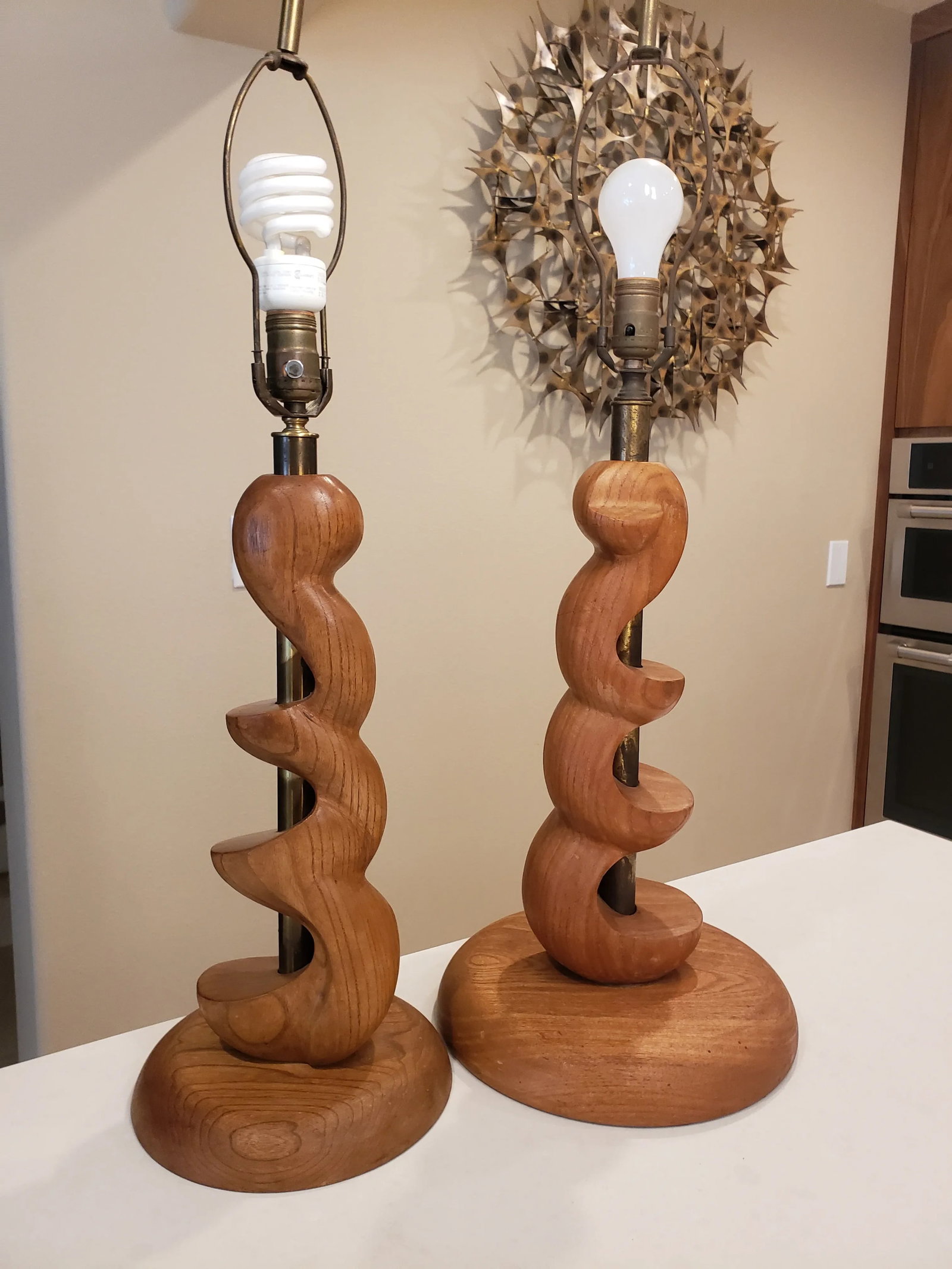 Mid-Century Organic Sculpture Form Wood Lamps - a Pair - 8