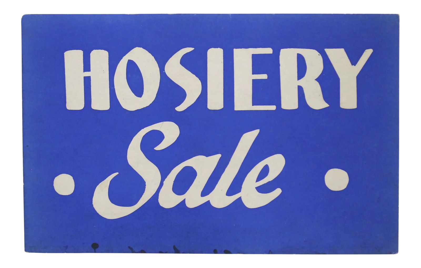 1940s Hosiery Sale Sign: Circa 1940s one-sided screen printed on chipboard department store sign for Hosiery Sale. Sign has discolorations. Condition: Alterations: Original Design Modified Imperfections: Some Imperfections