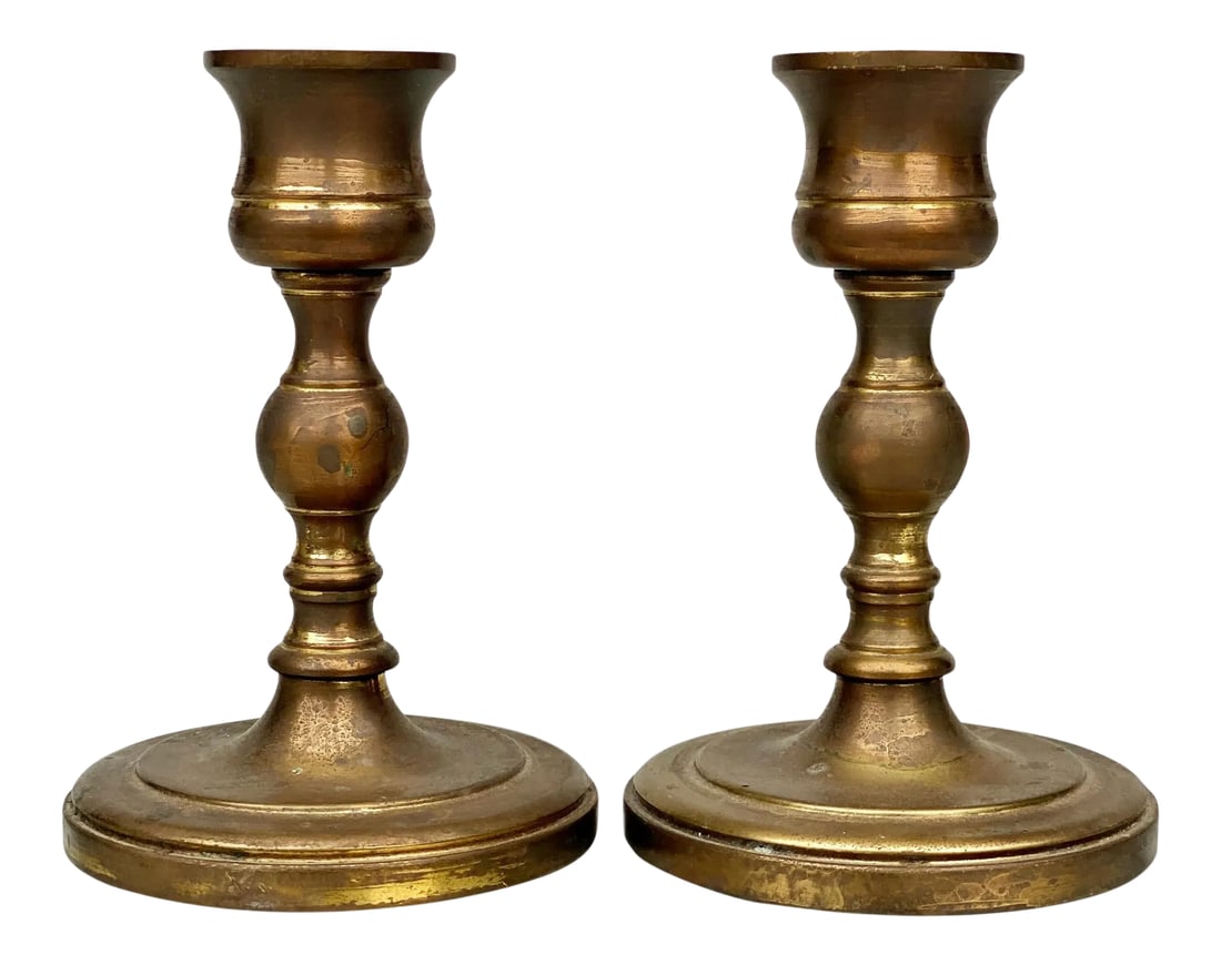 Vintage Traditional Victorian Turned Brass Candlestick Holders - a Pair (1 of 8)
