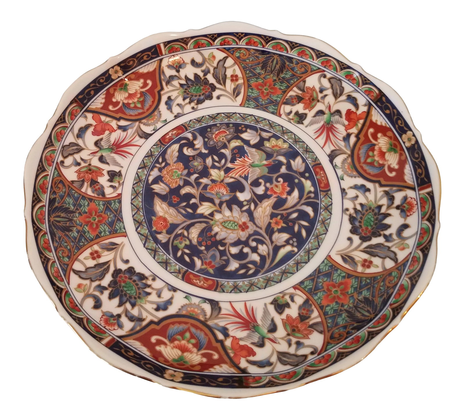 Vintage Japanese Imari Hand Painted Scalloped Shallow Decorative Bowl Marked (1 of 6)