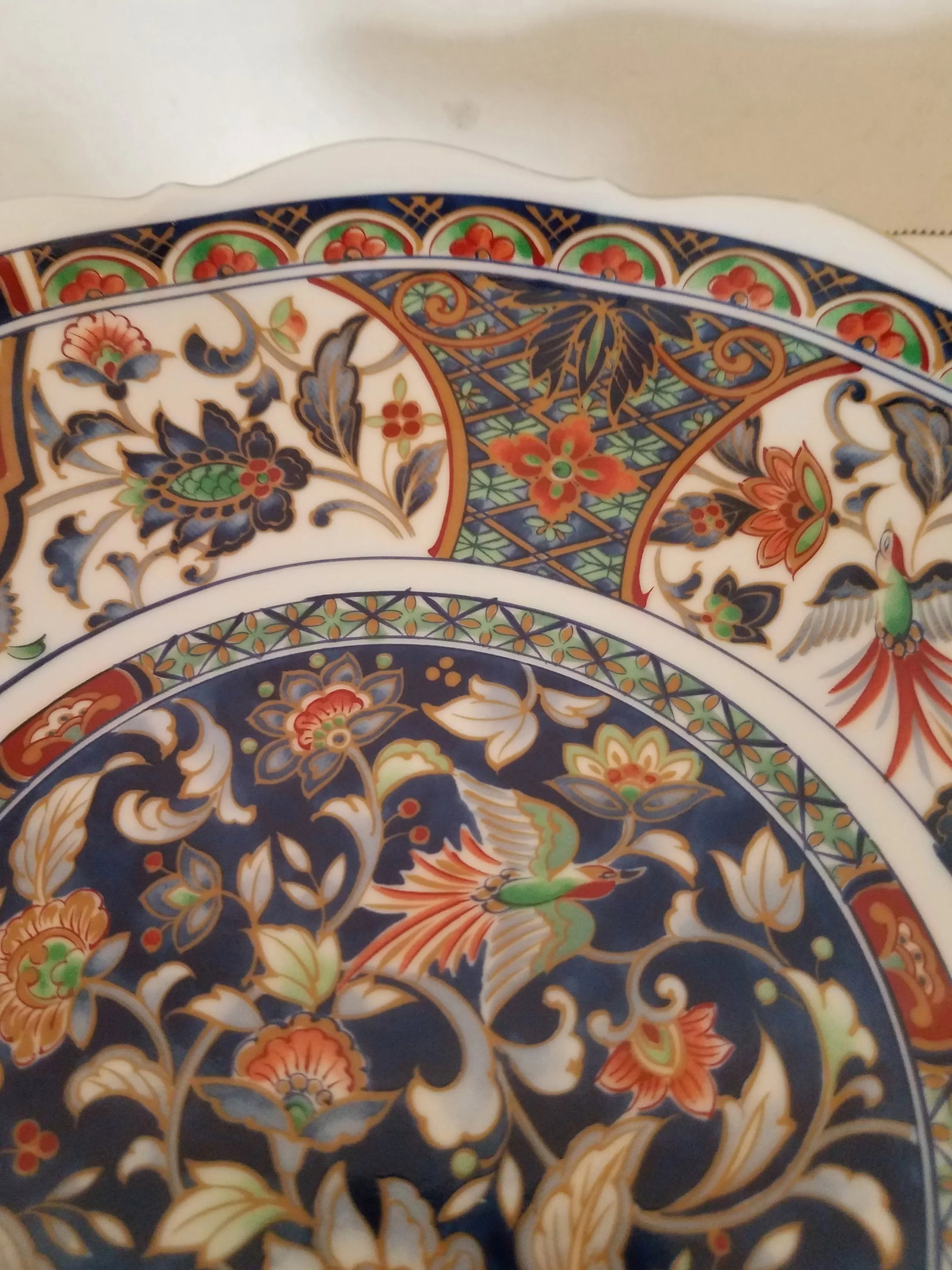 Vintage Japanese Imari Hand Painted Scalloped Shallow Decorative Bowl Marked - 3