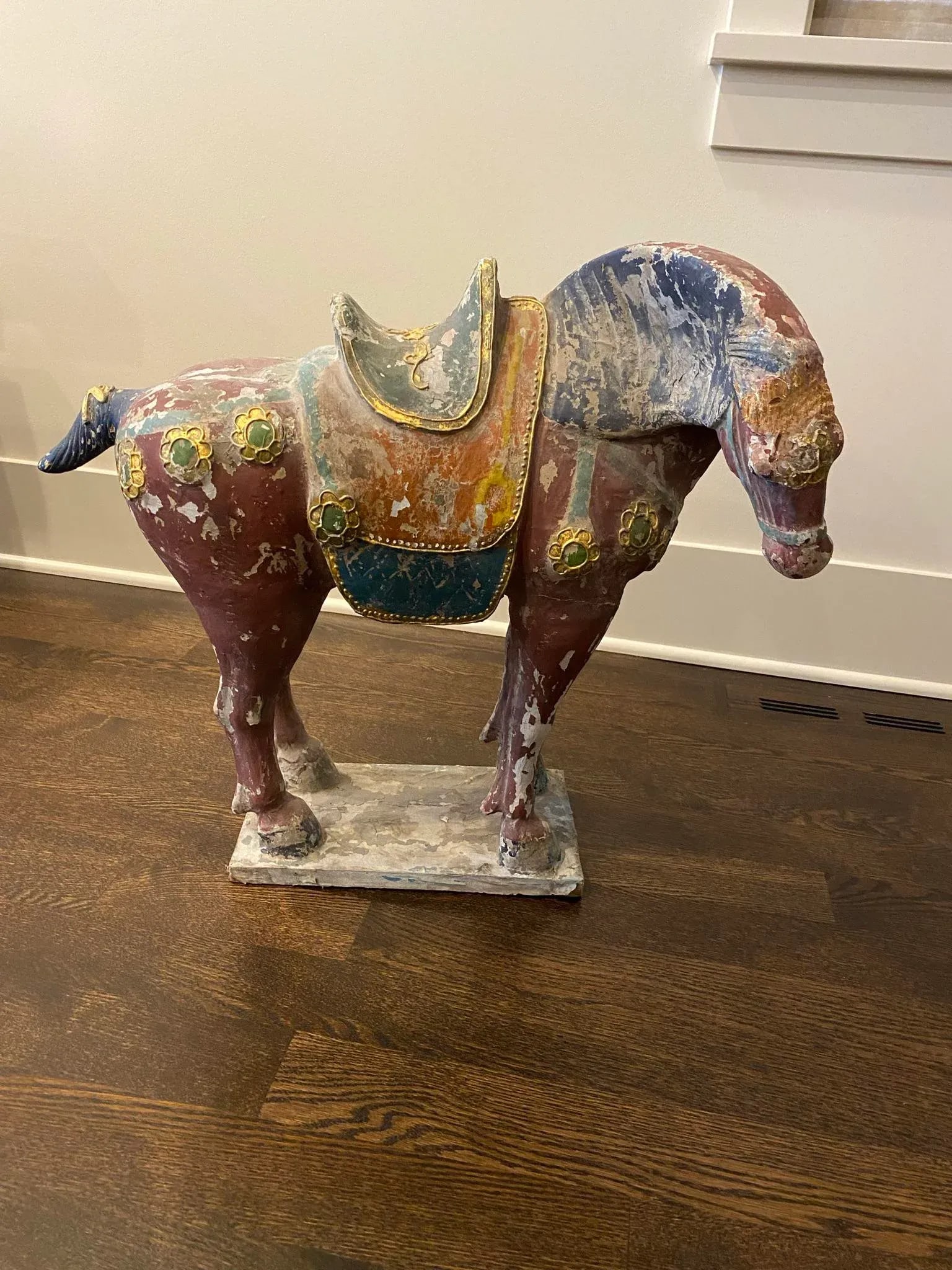 Early 20th Century Antique Hand Painted Wooden Horse Statue - 2