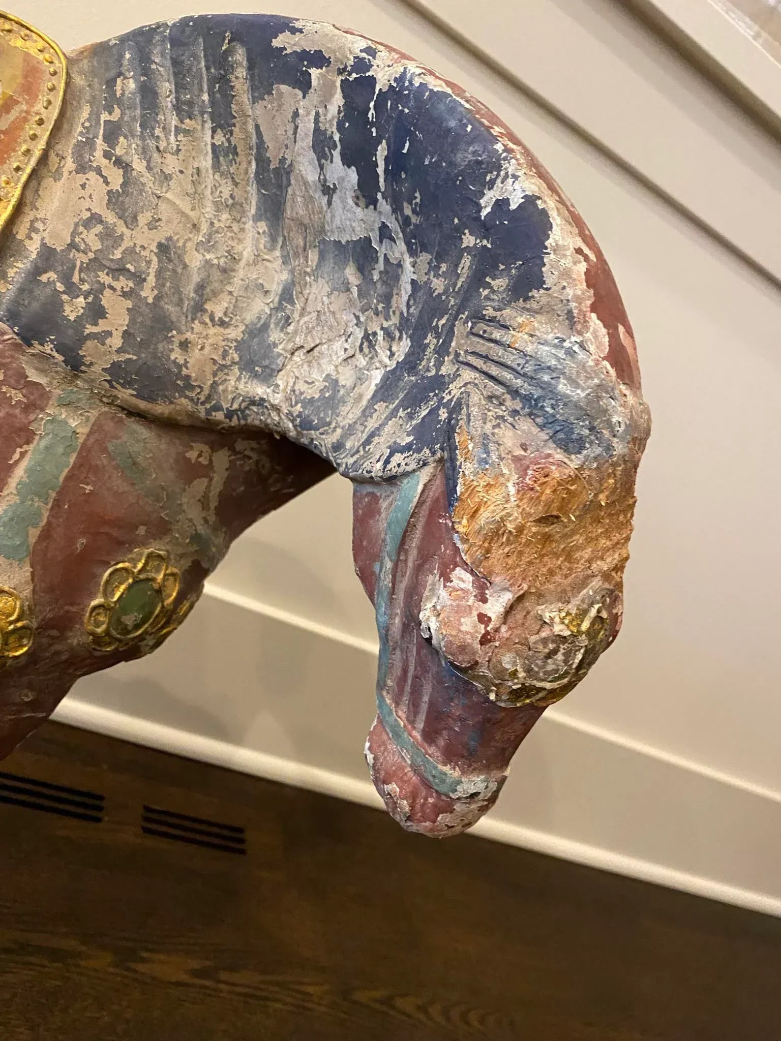 Early 20th Century Antique Hand Painted Wooden Horse Statue - 5