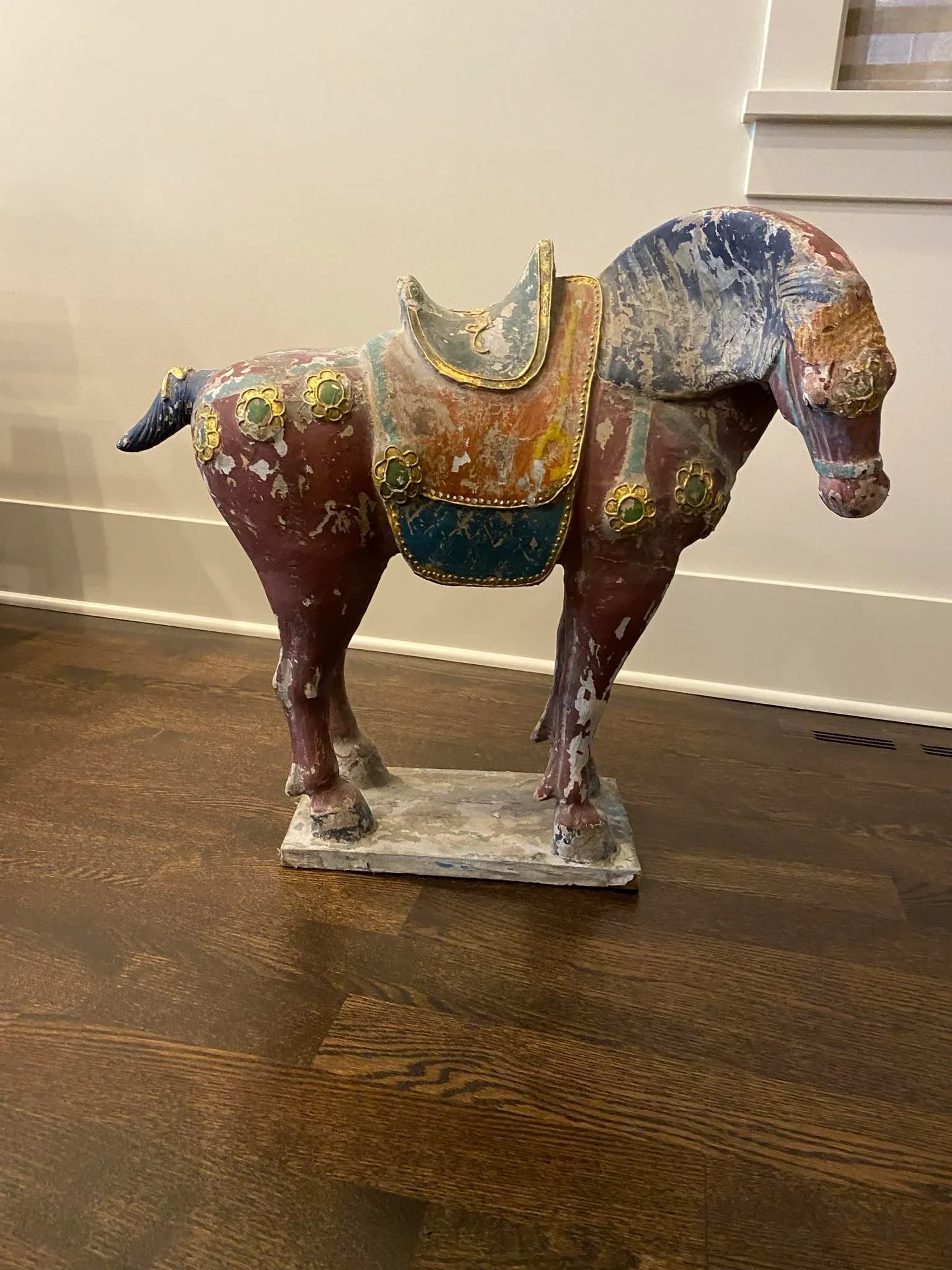 Early 20th Century Antique Hand Painted Wooden Horse Statue - 7