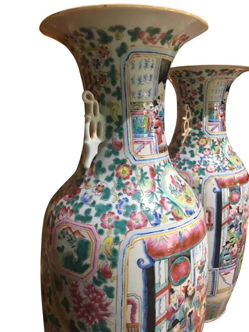 1940s Chinese Famille Rose Porcelain Vases- a Pair - 3