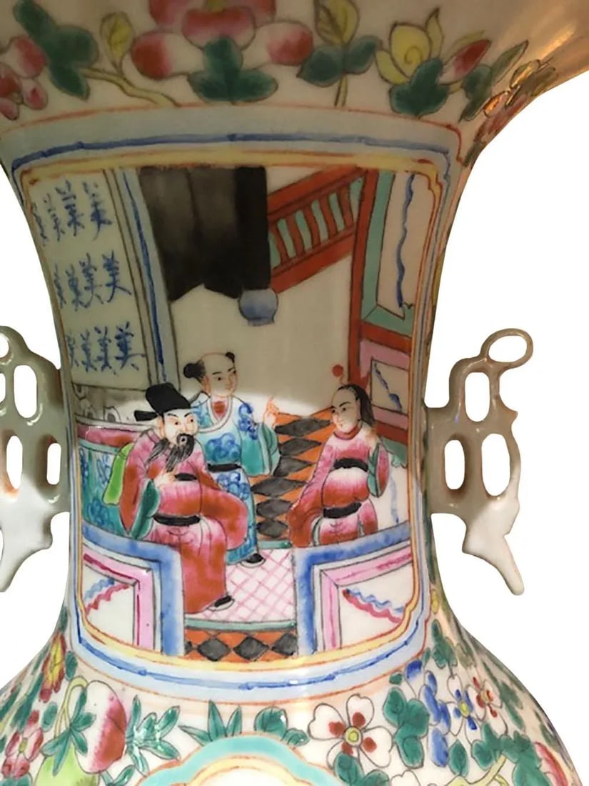 1940s Chinese Famille Rose Porcelain Vases- a Pair - 4