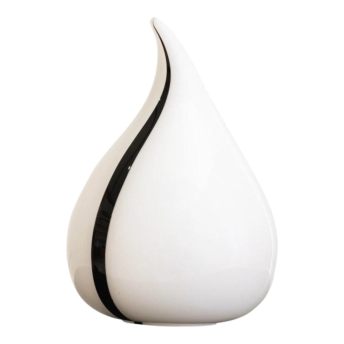 Murano Style Glass Drip Form Table Lamp: Murano style glass drip or tear drop form table lamp. White color with black stripe detail. Sourced in Milan, Italy. Pair available, sold separately. Condition: Alterations: Original Condition