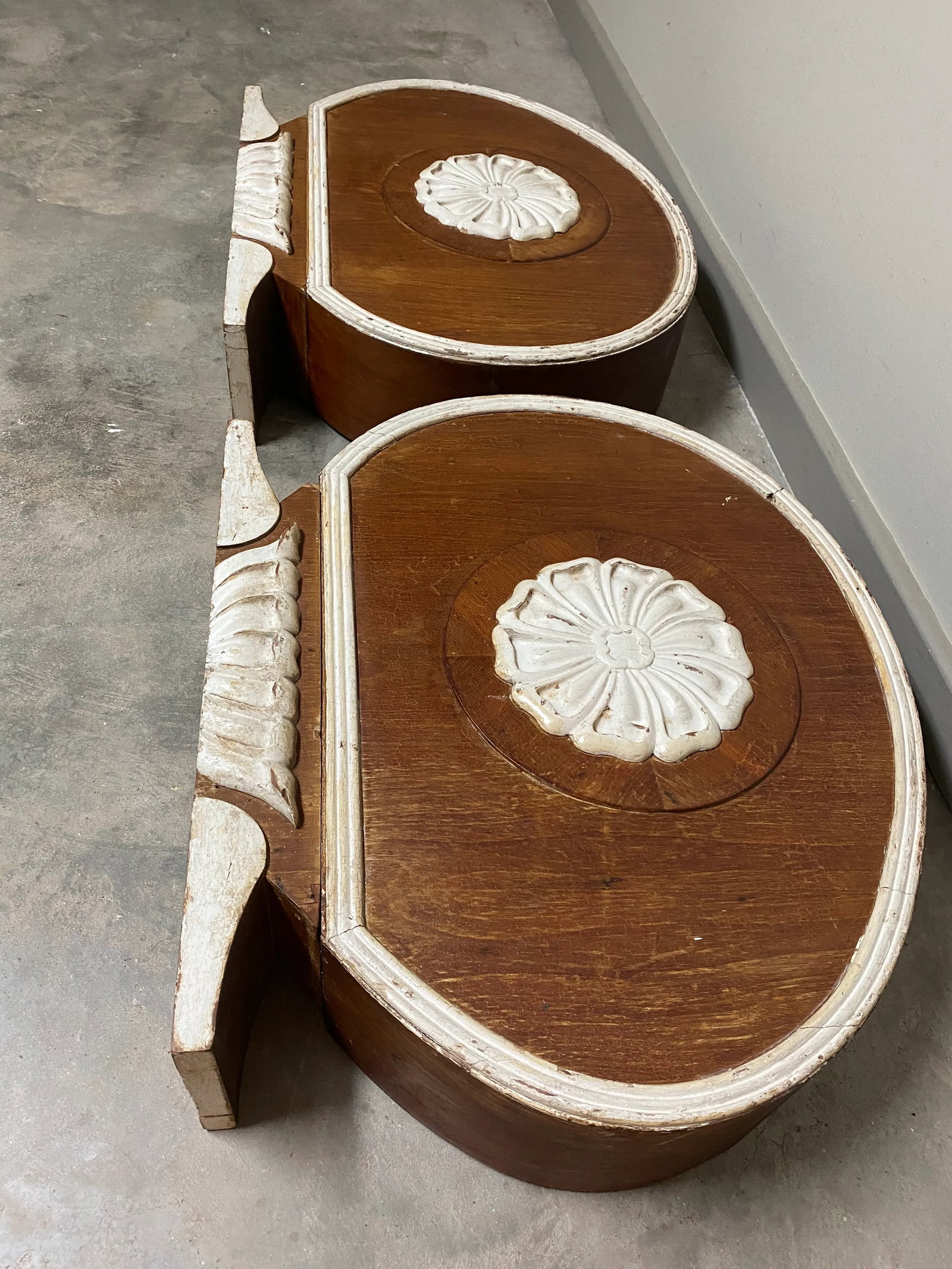 19th C. Canopy Bed Corona / Pelmet / Architectural Cornice Crowns - Pair - 12