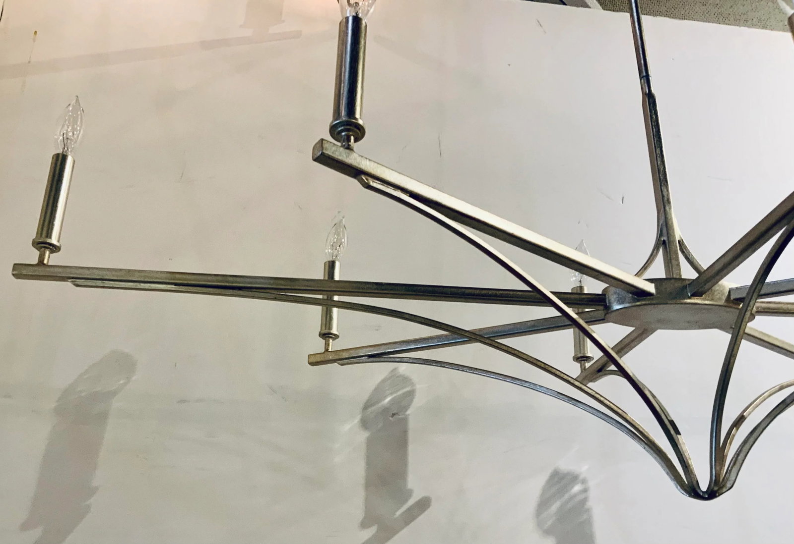 Currey & Co. Modern Silver Leaf Finished Elongated Chandelier Prototype - 2