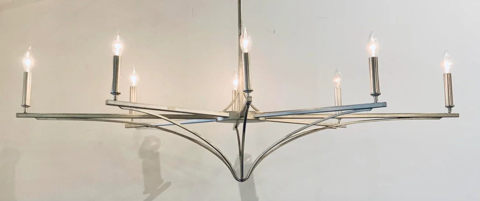 Currey & Co. Modern Silver Leaf Finished Elongated Chandelier Prototype - 4
