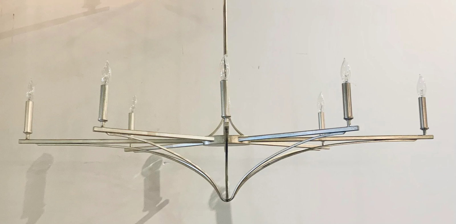 Currey & Co. Modern Silver Leaf Finished Elongated Chandelier Prototype - 5