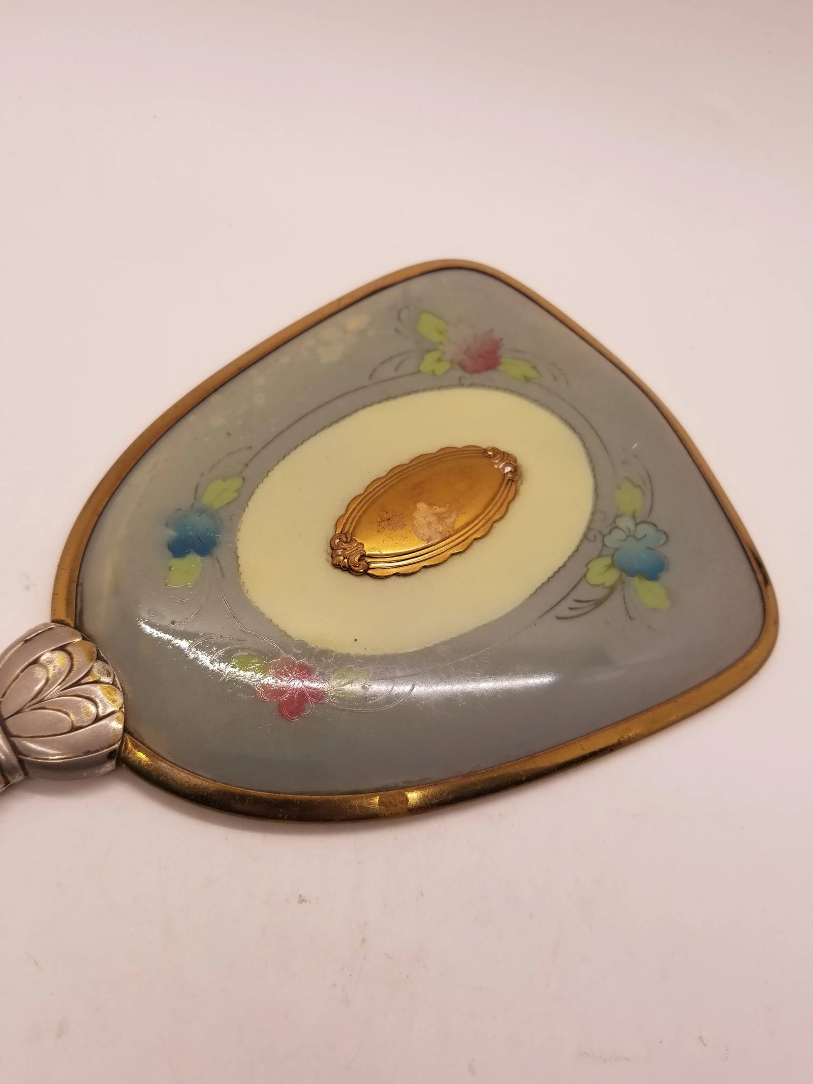 Hand Mirror, Sage Green With Engraved Flowers - 2